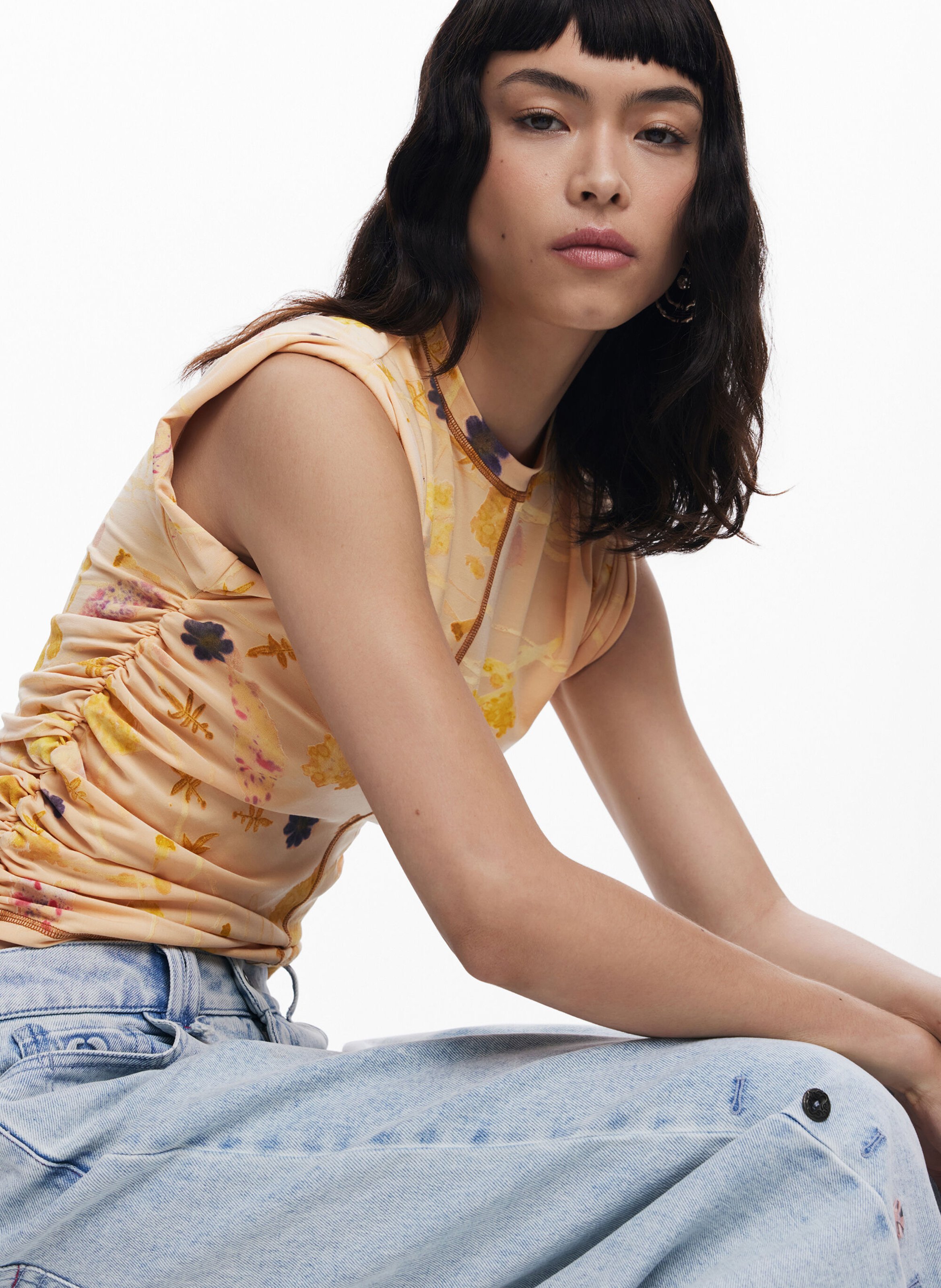 Top sans manches froncé à motifs DESIGUAL Blanc