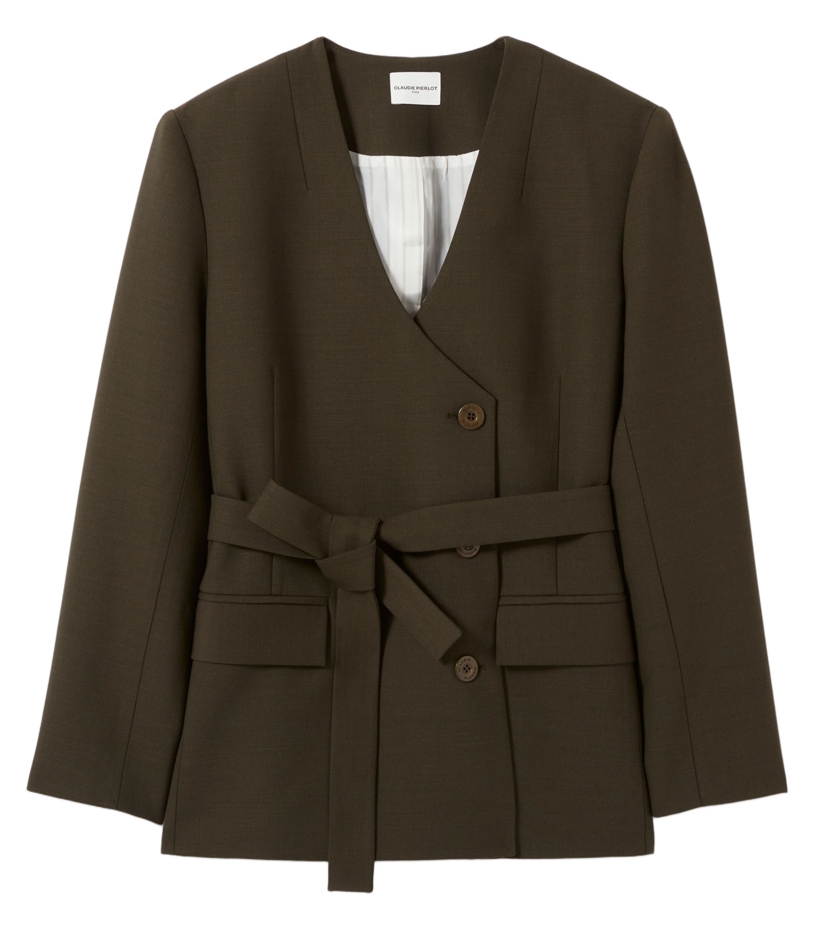 Veste tailleur cintrée unie en laine mélangée CLAUDIE PIERLOT Kaki