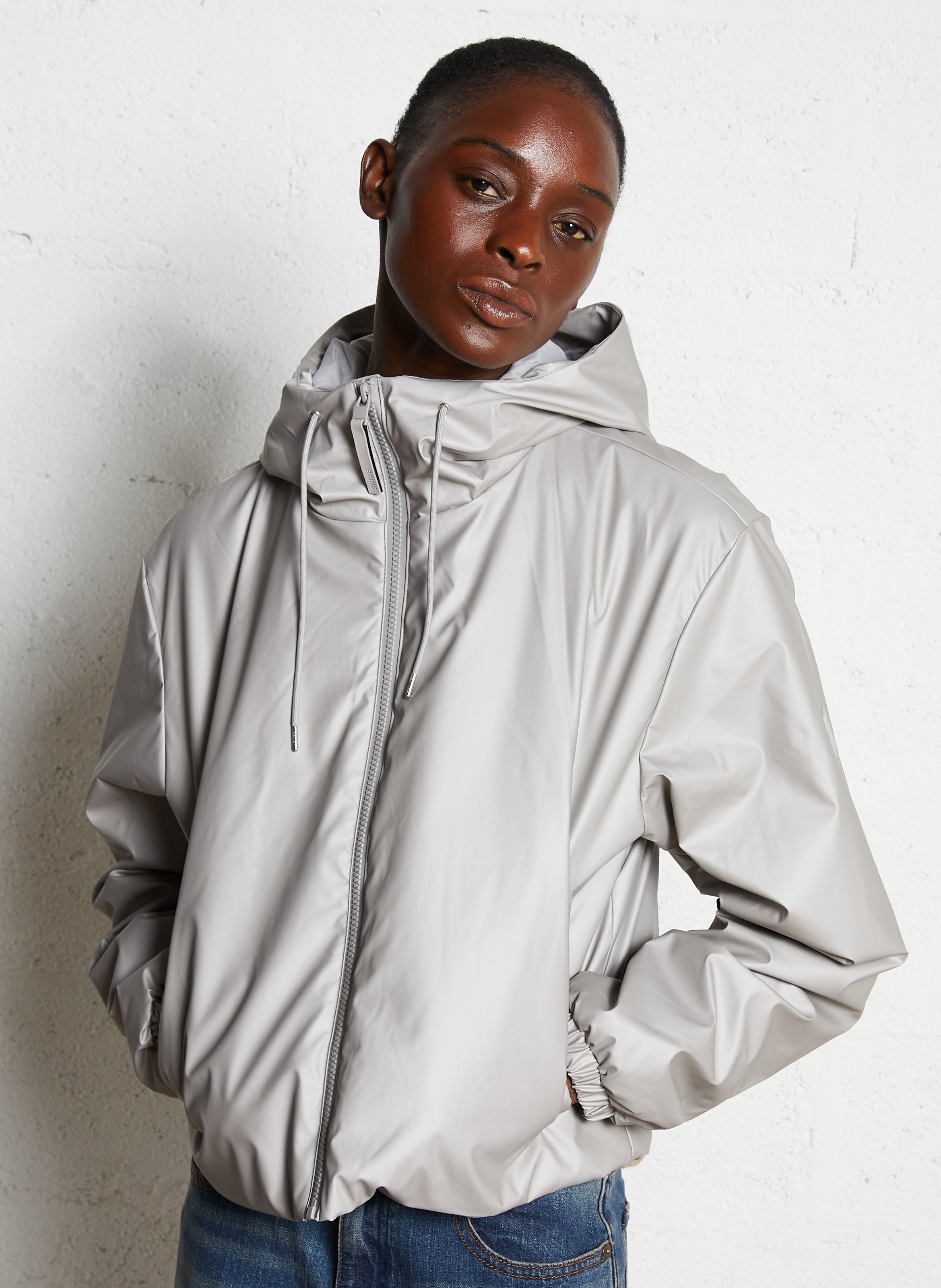 Imperméable droit col montant à capuche RAINS Gris
