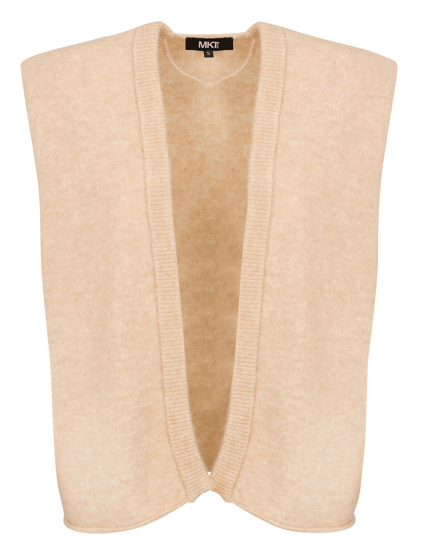 Kragenlose Strickjacke aus Woll-Mix MKT Beige