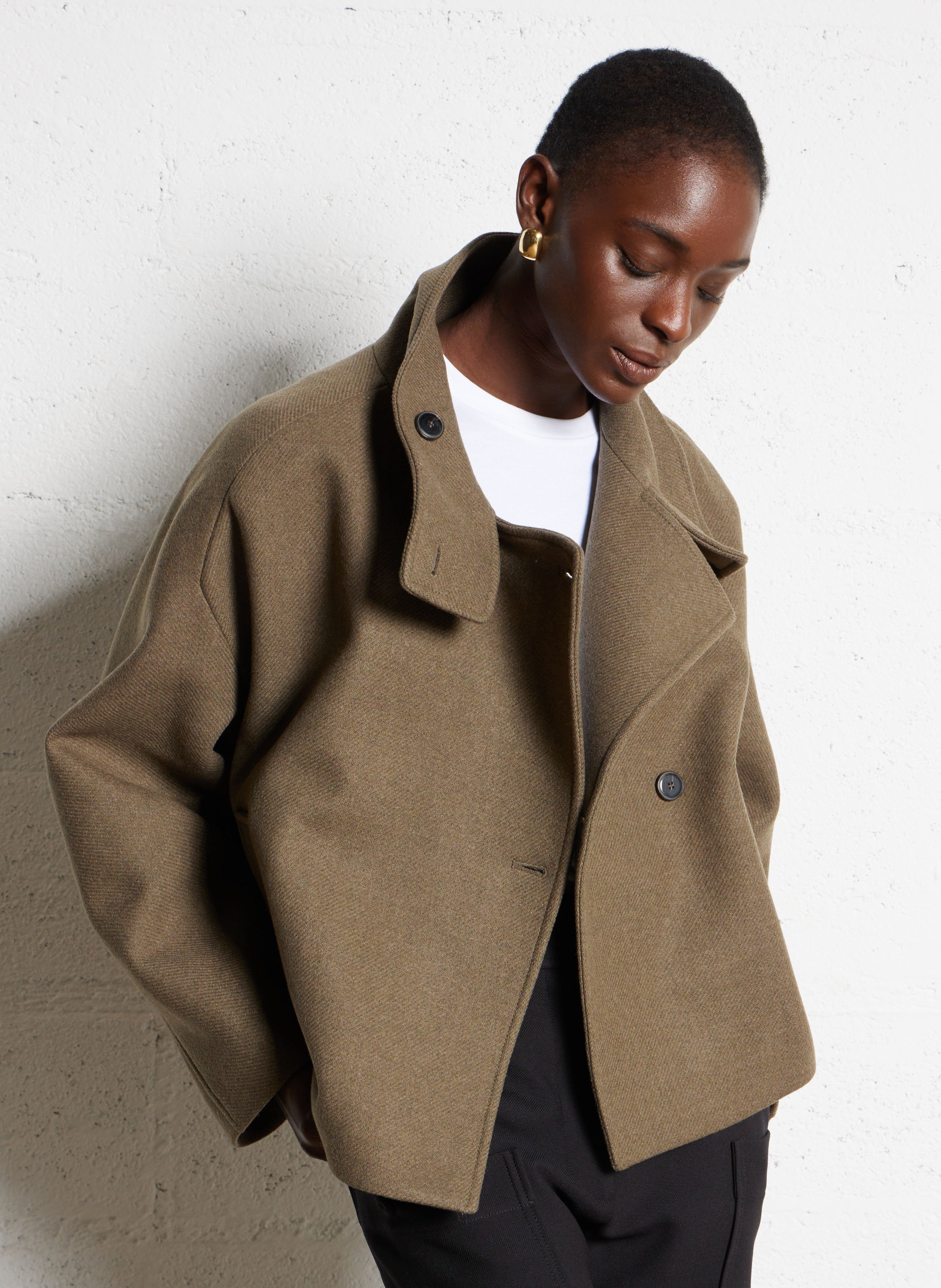 Veste col rond en laine mélangée POMANDERE Vert