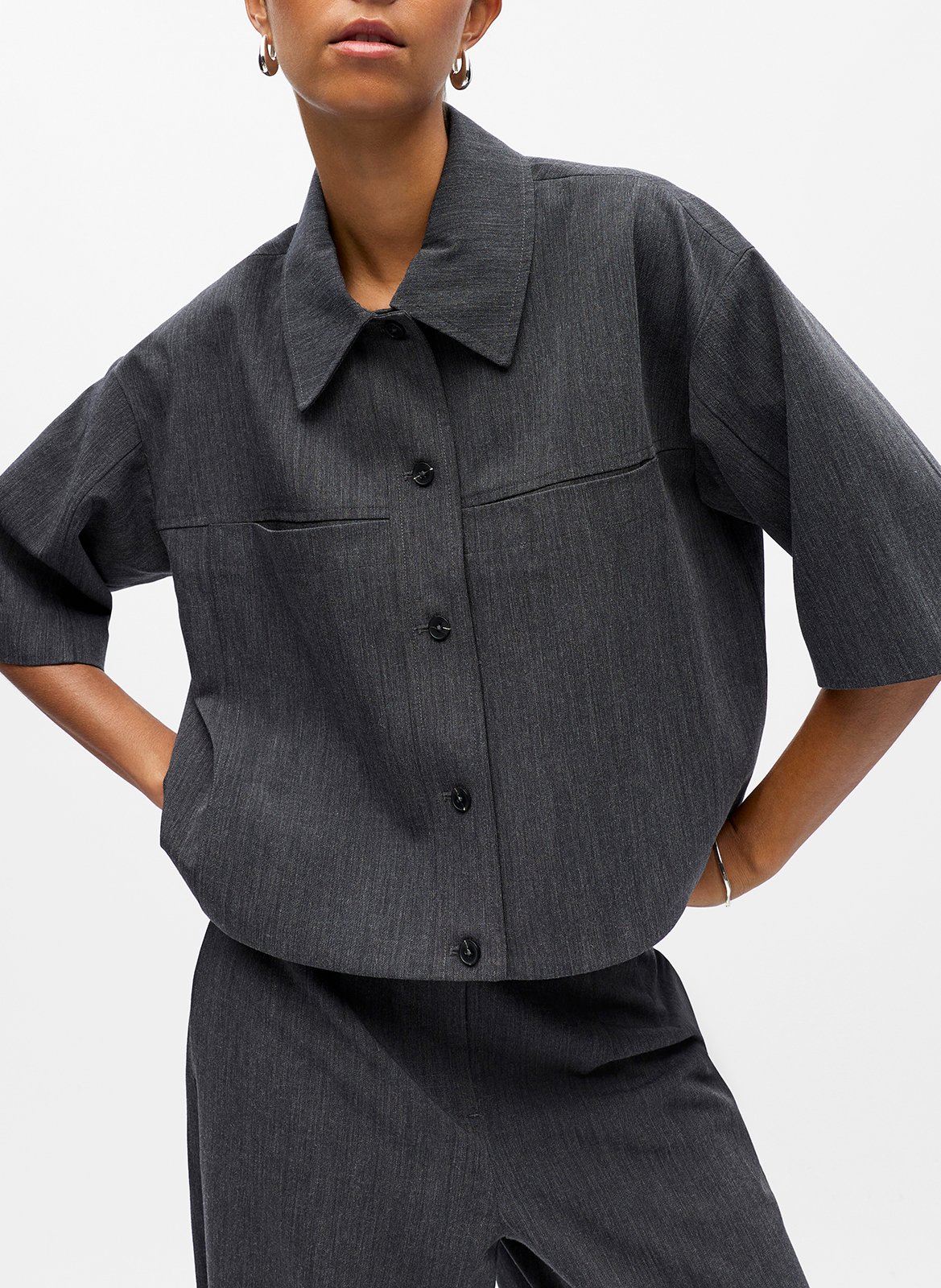 Chemise courte col classique OBJECT Gris