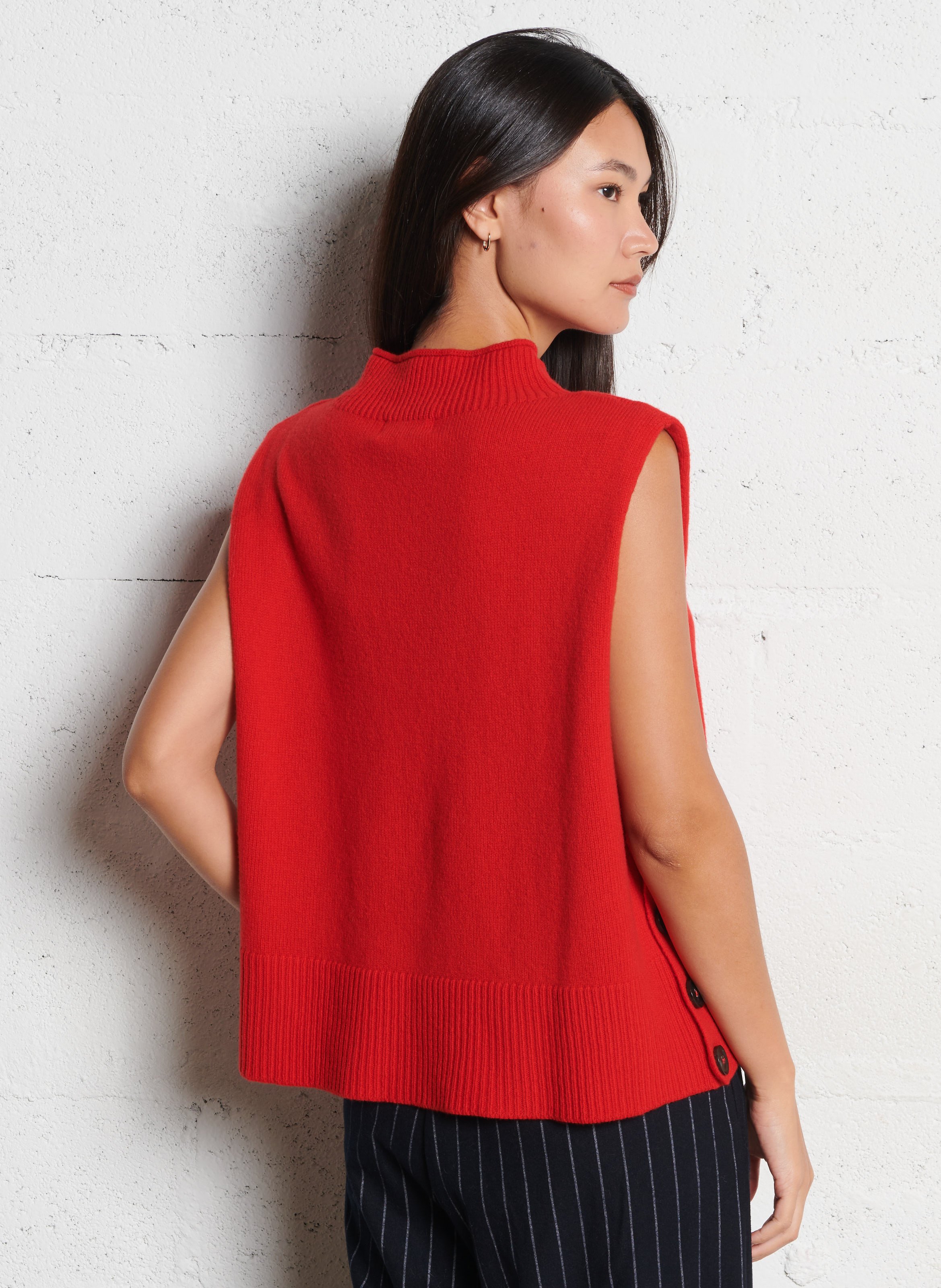Pull droit sans manches en laine et cachemire MAISON ANJE Rouge