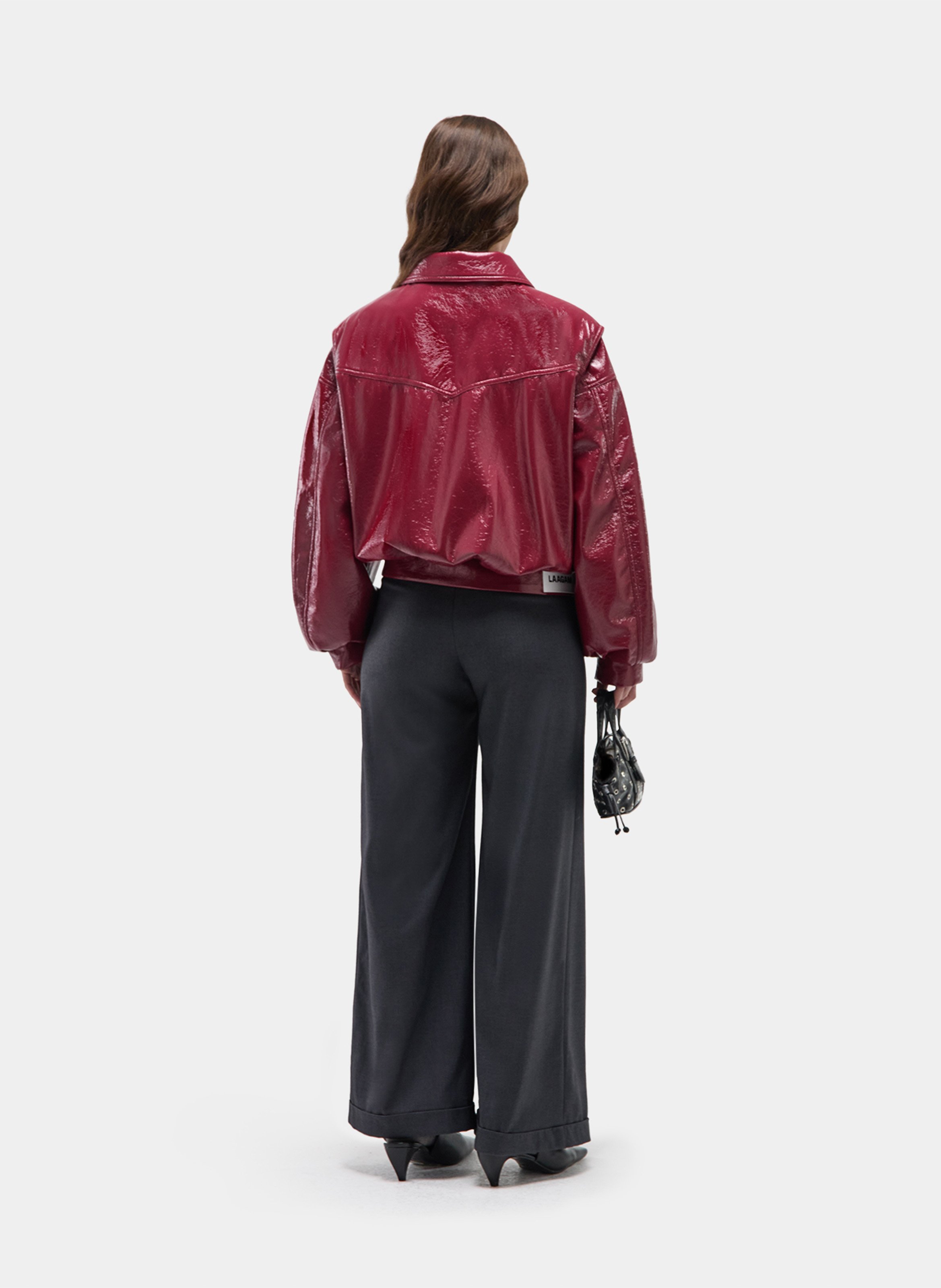 Veste ample zippée effet cuir verni LAAGAM Rouge