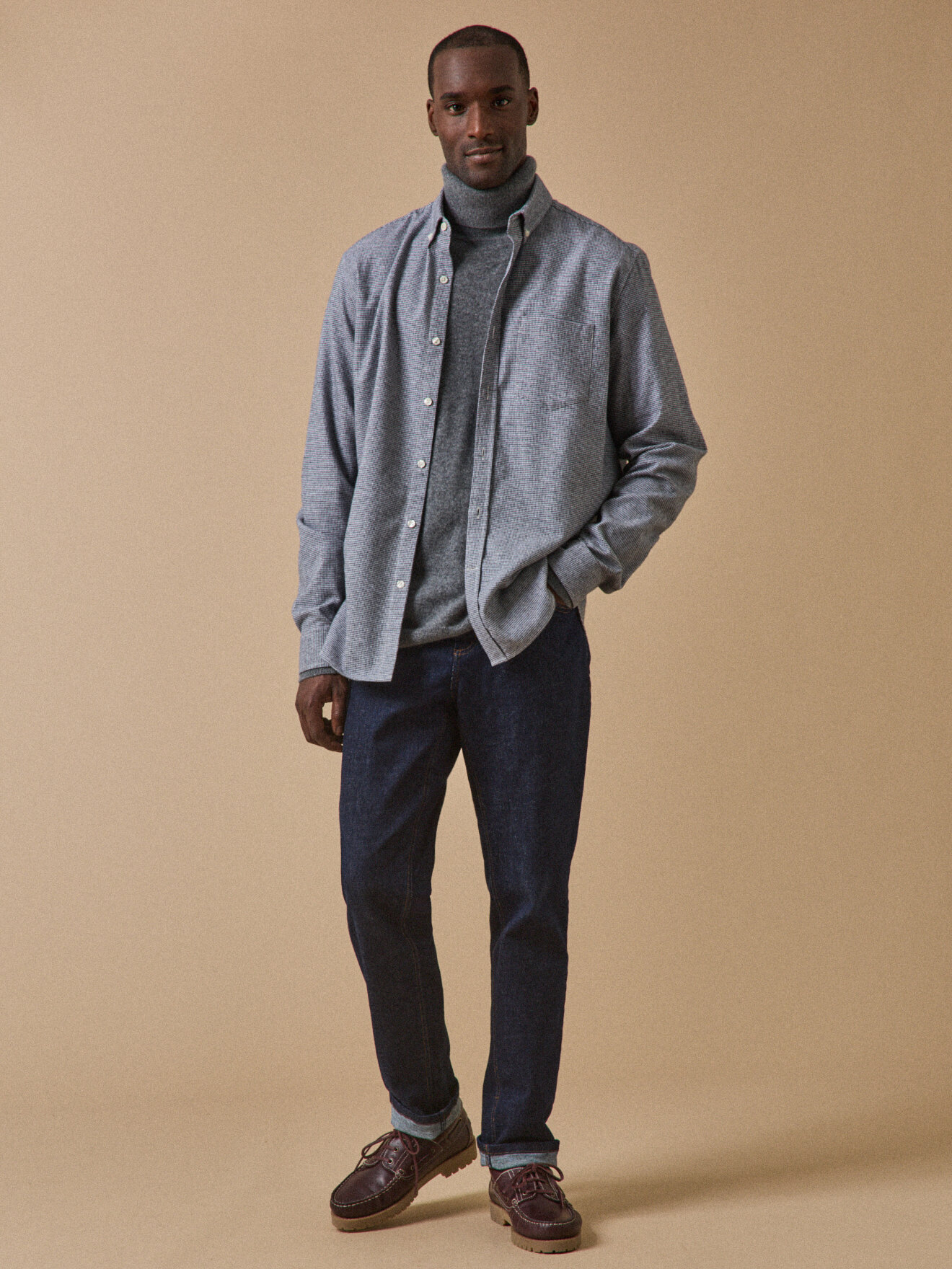 Contemporary cut pied-de-poule flannel shirt CYRILLUS Grey