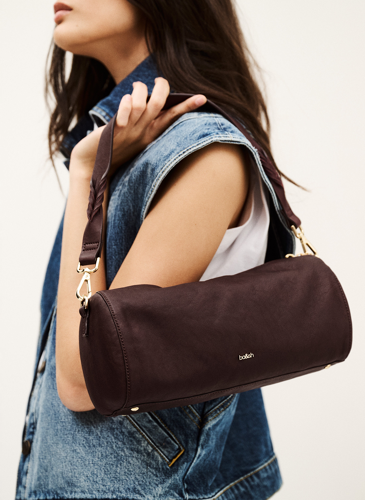 Sac porté épaule en cuir BA&SH Prune