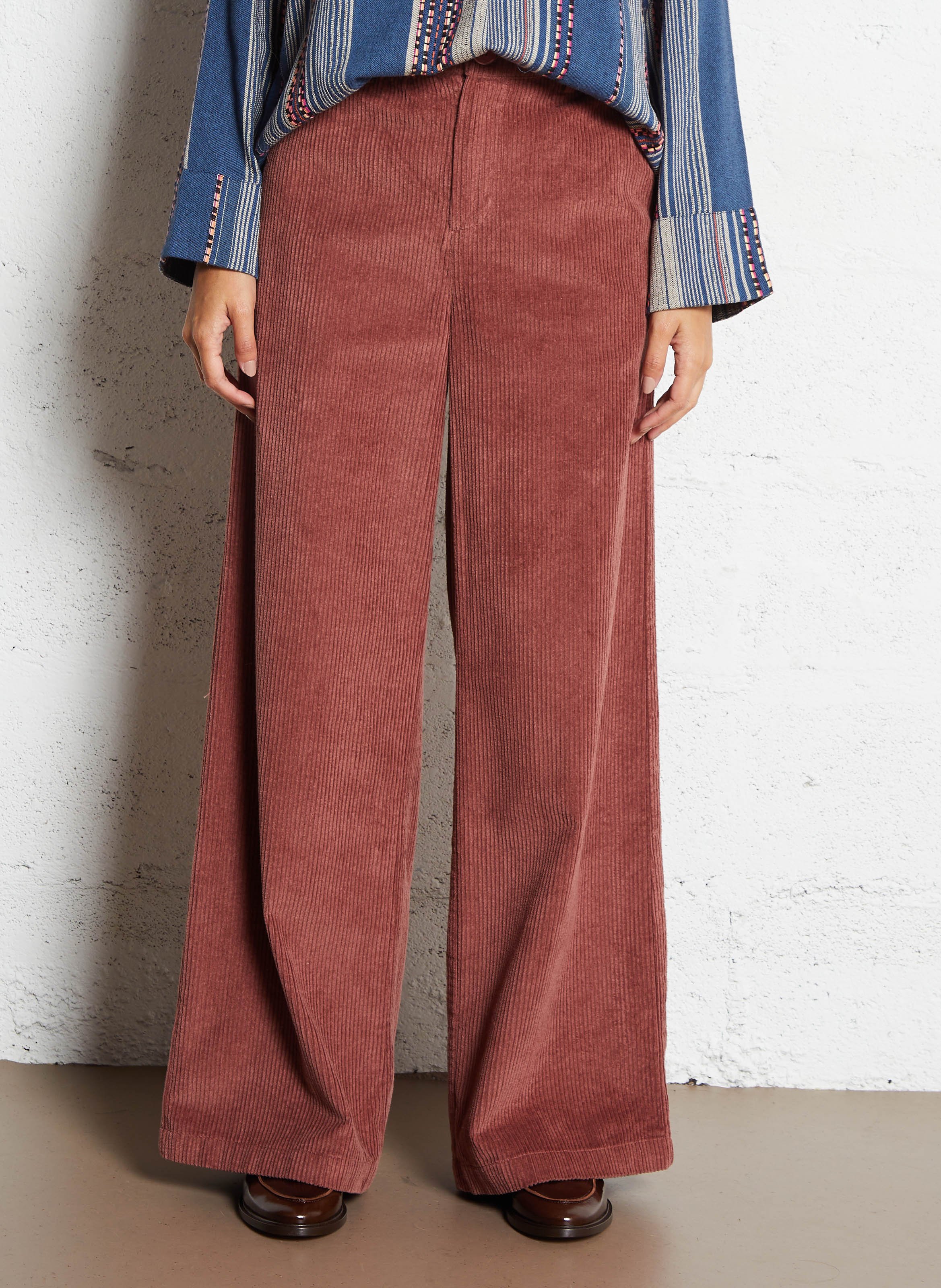 Wide-leg cotton-blend corduroy pants PETITE MENDIGOTE Pink