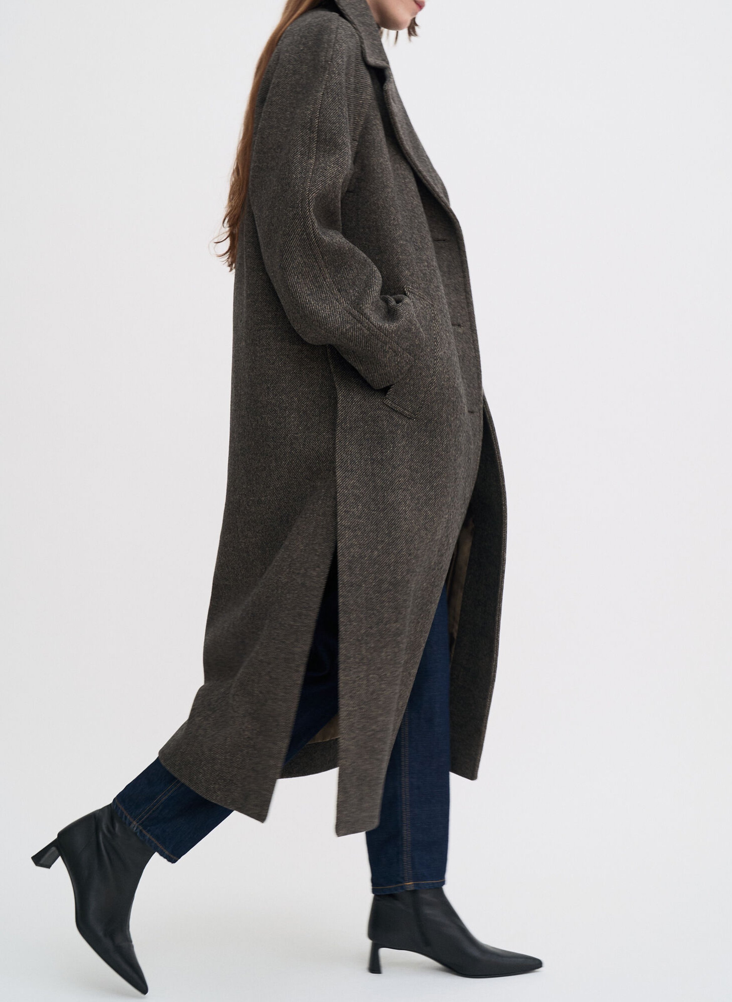 Gerader Mantel aus recycelter gemischter bedruckter Wolle FILIPPA K Braun