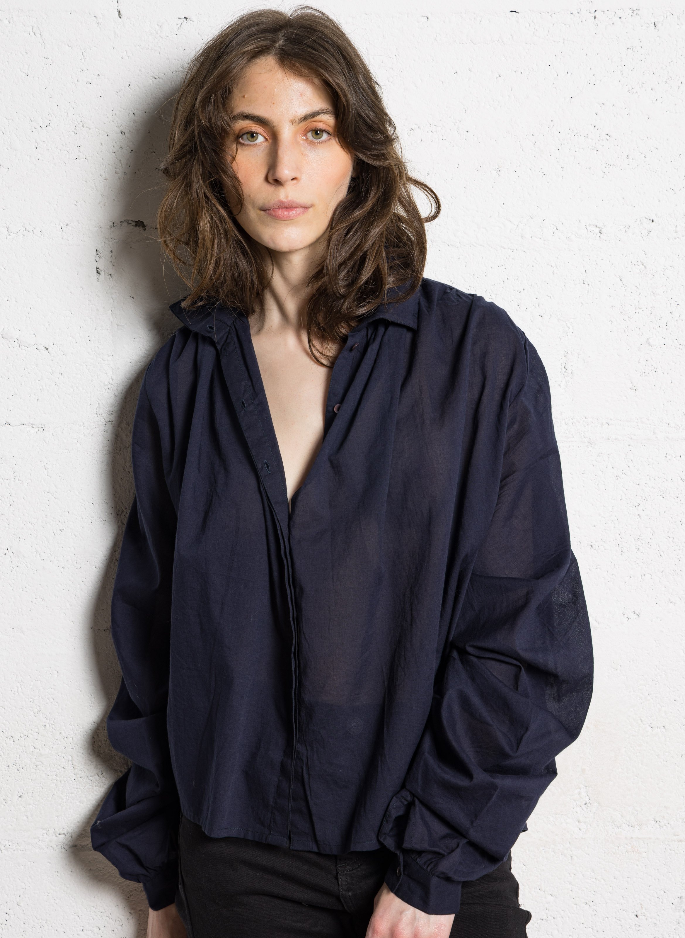 High neck buttoned solid blouse ANTIK BATIK Blue