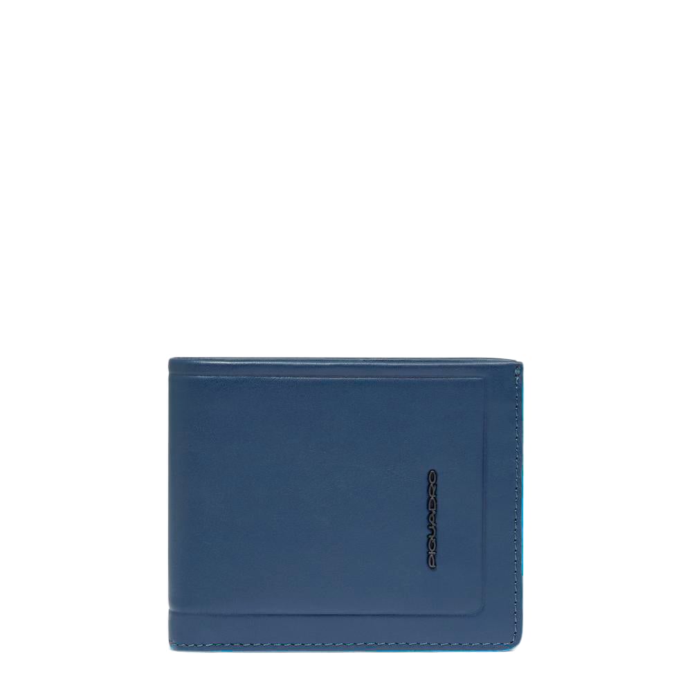 Men's leather wallet with ID card holder, coin pocket, credit card slots, and RFID protection PIQUADRO Blue