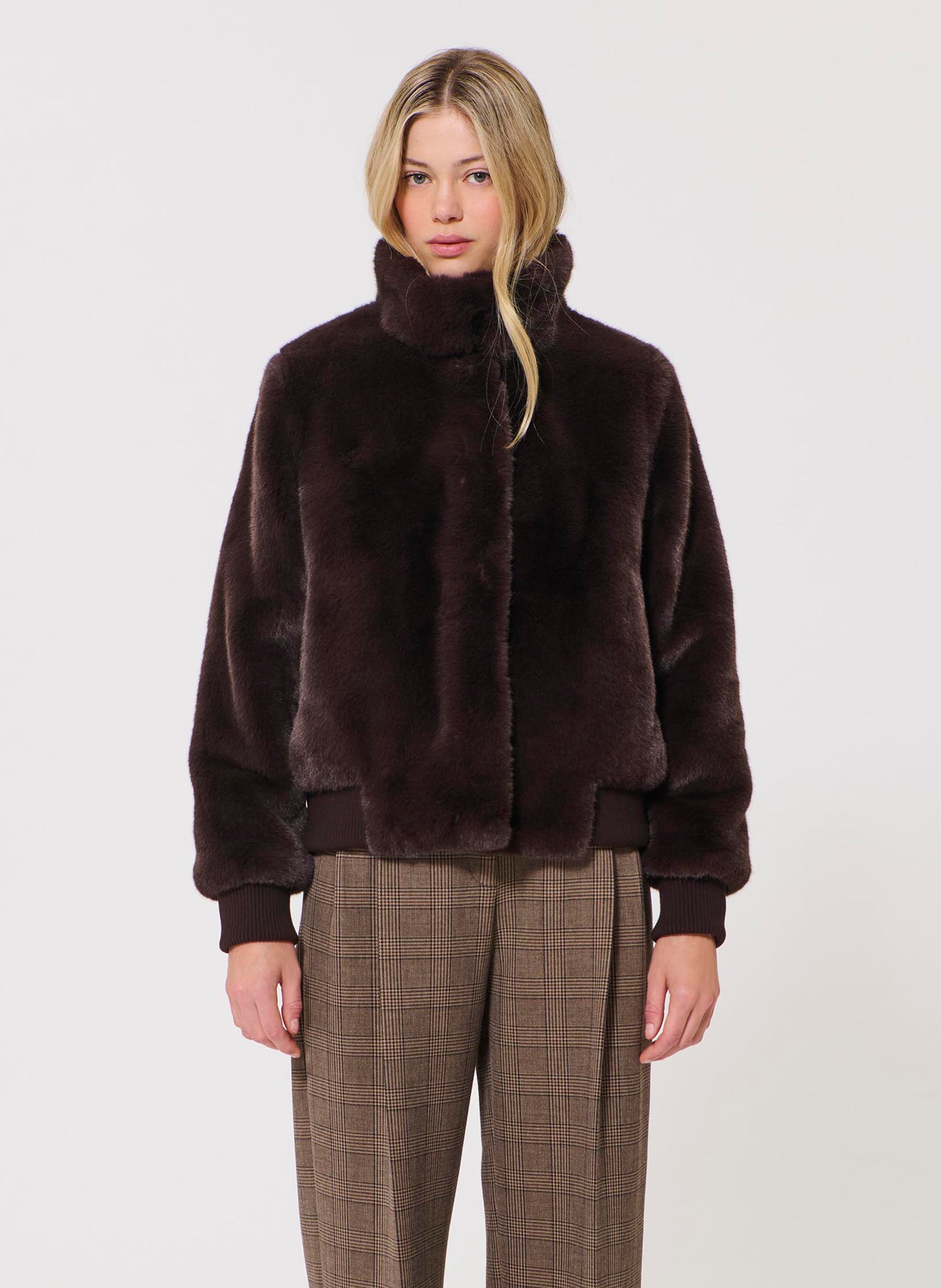 Giacca con collo alto effetto pelliccia TARA JARMON Marrone