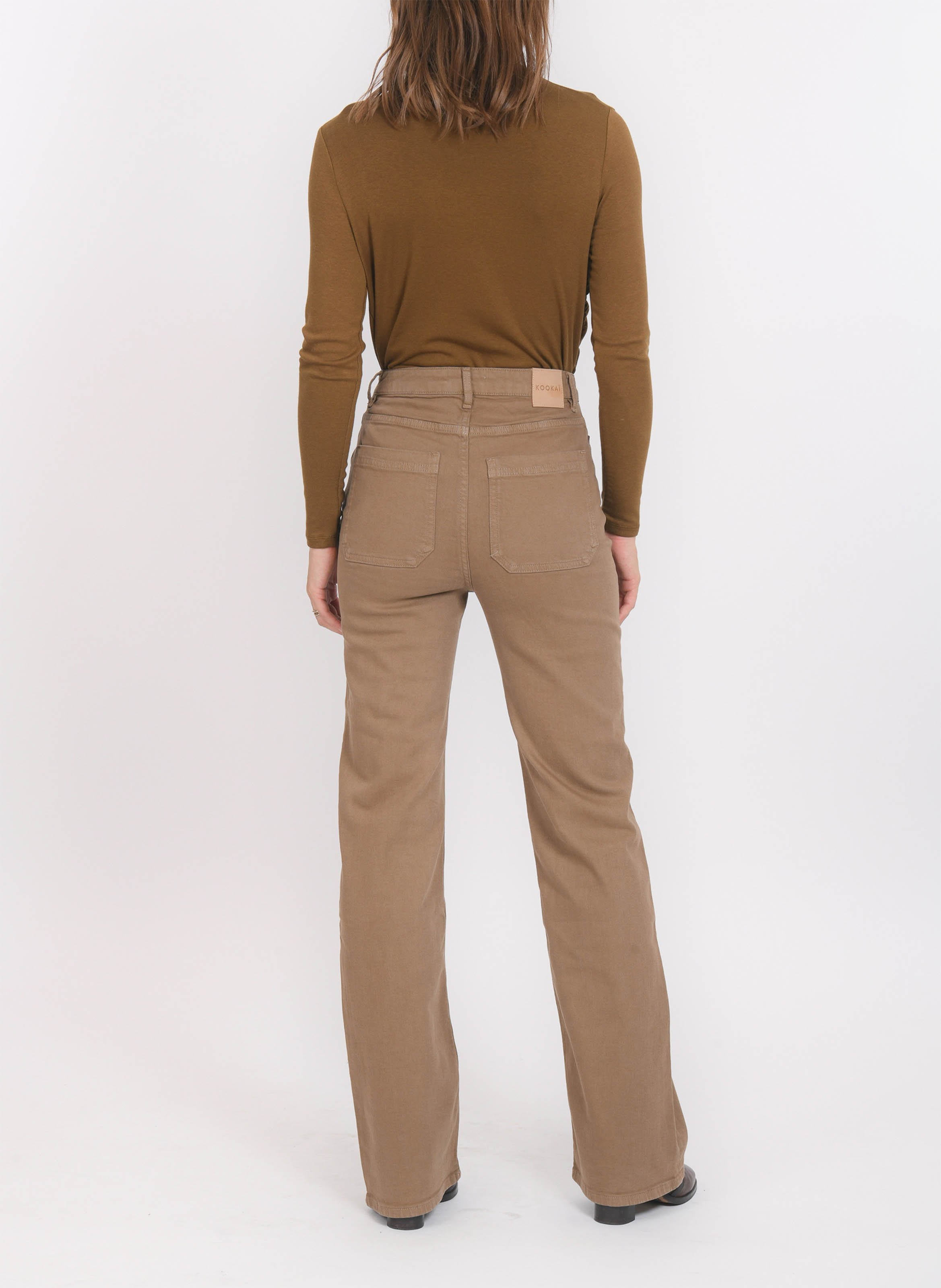 Pantalon flare uni taille haute KOOKAI Marron