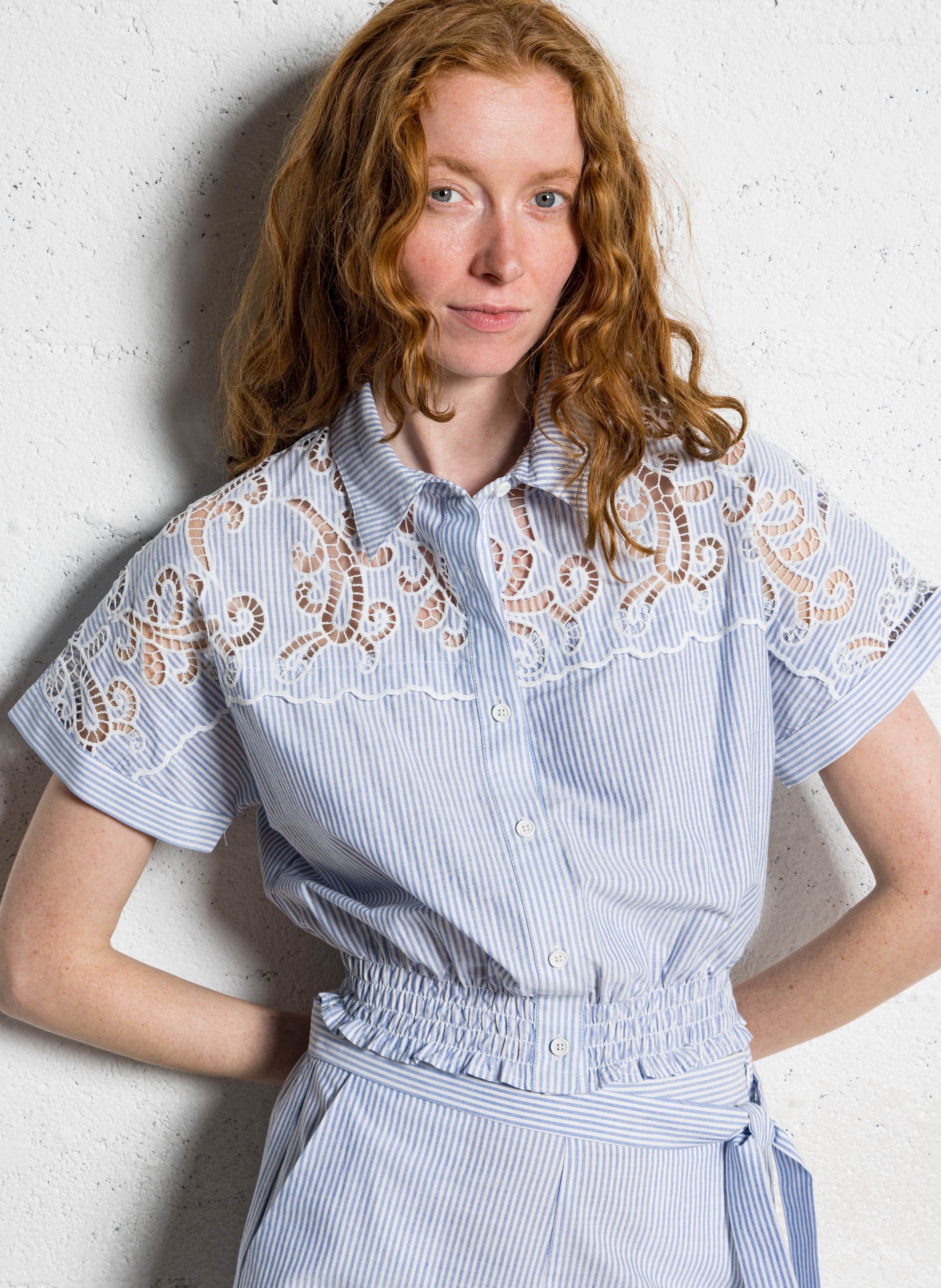 Chemise droite col classique en coton bio rayé SUNCOO Bleu