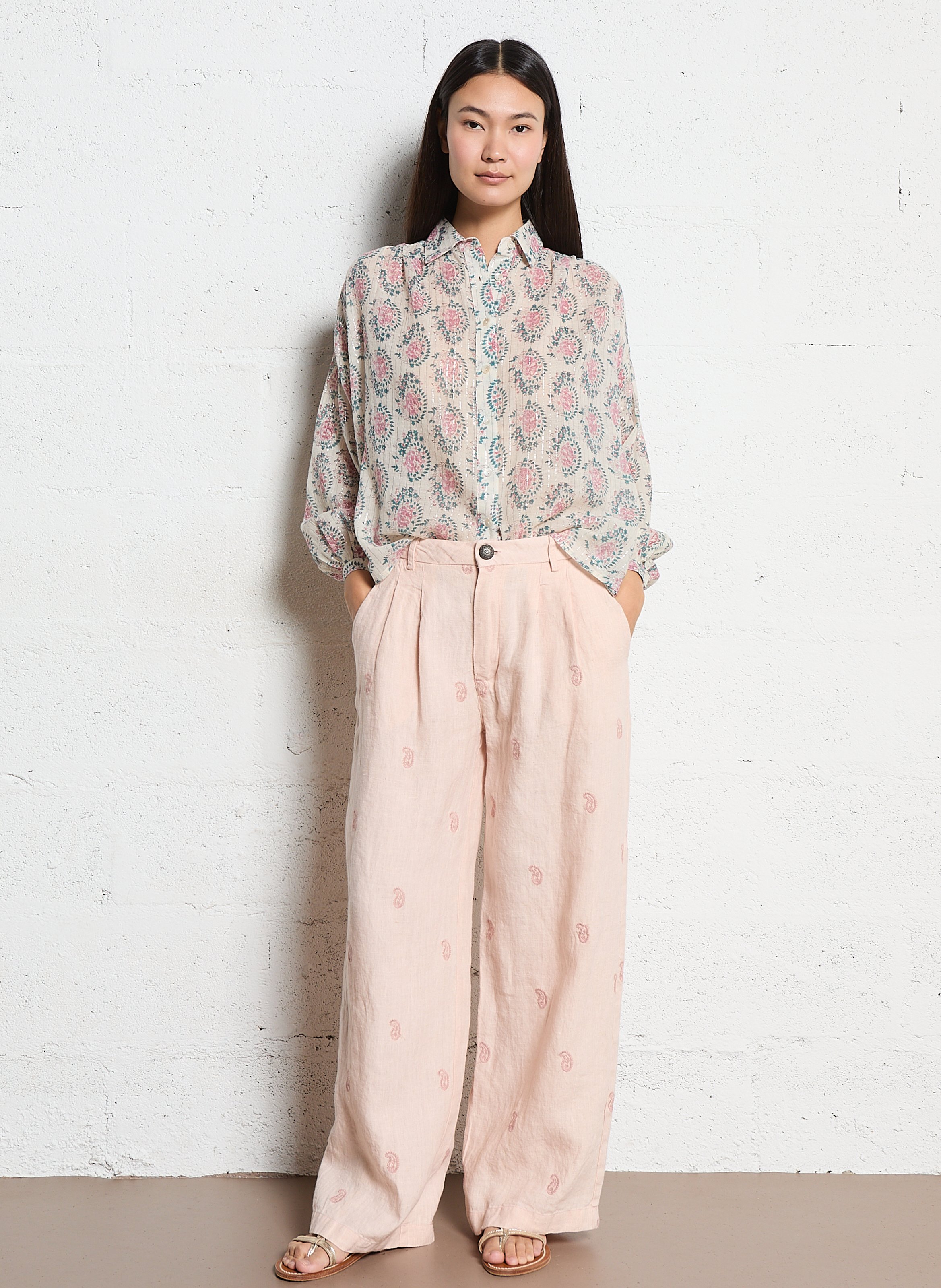 Gerade Hose mit bestickten Mustern MAISON HOTEL Rosa