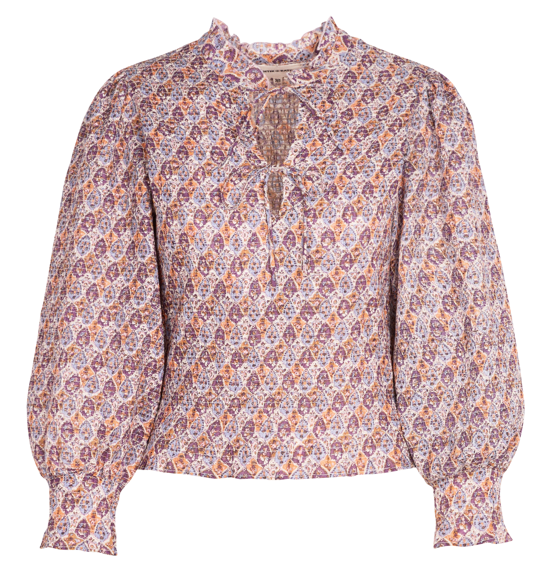 Top met V-hals en bloemenmotief met smockdetail ANTIK BATIK Violet