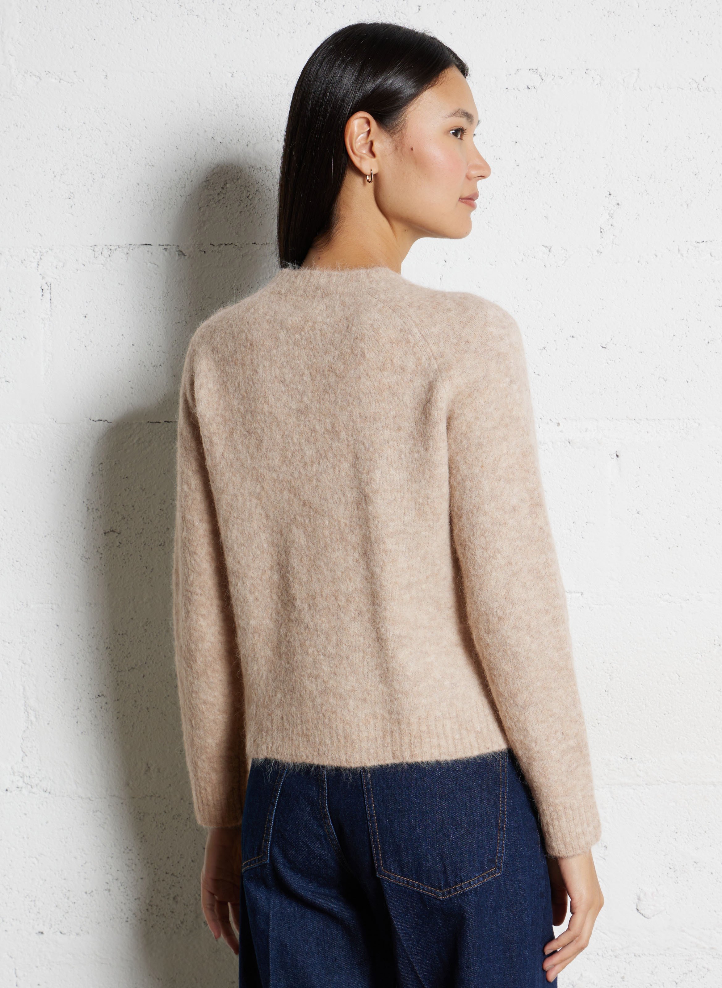 Gilet droit col rond en laine de yack mélangée HARTFORD Beige