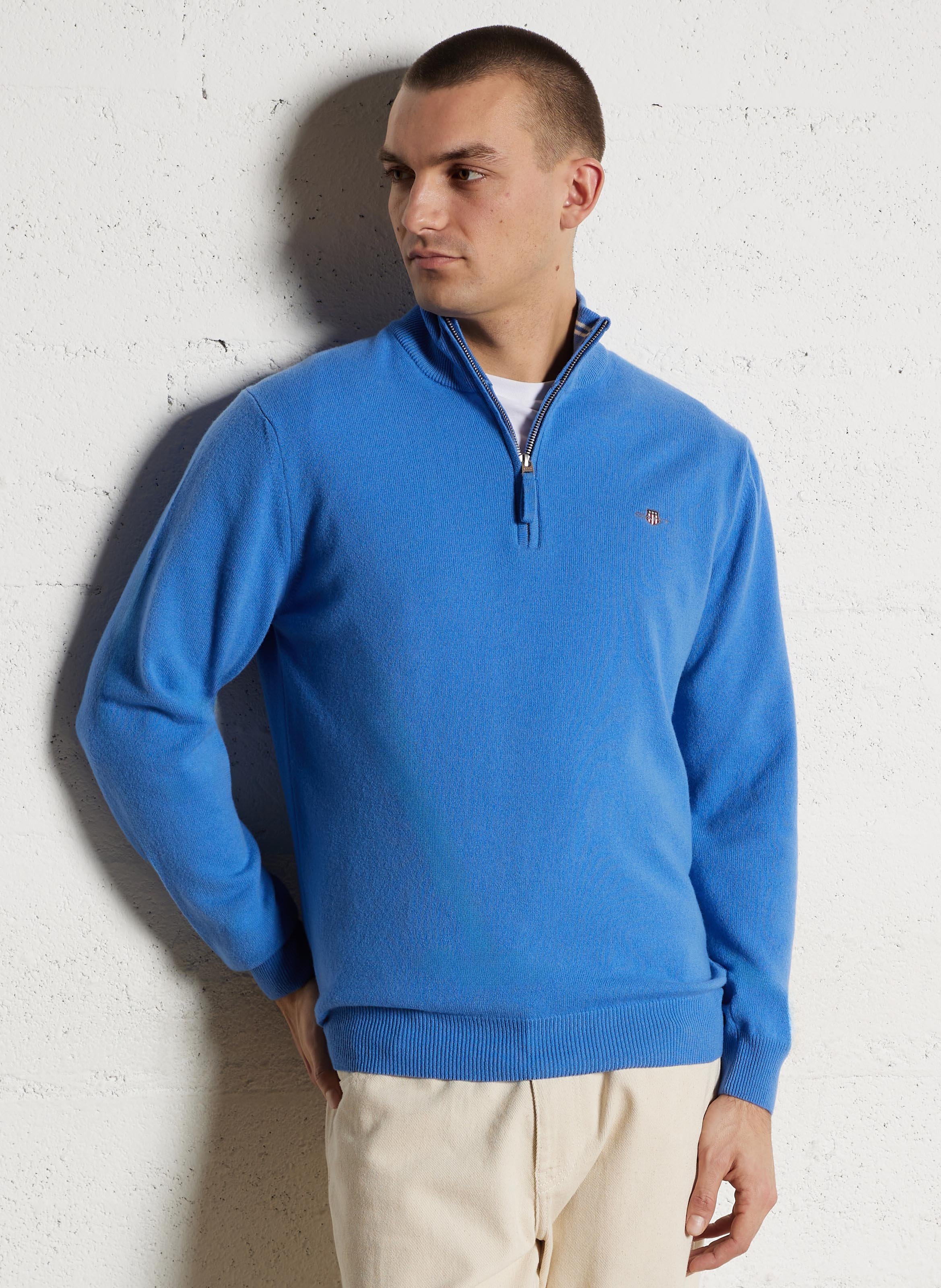 High-neck wool sweater with zip GANT Blue