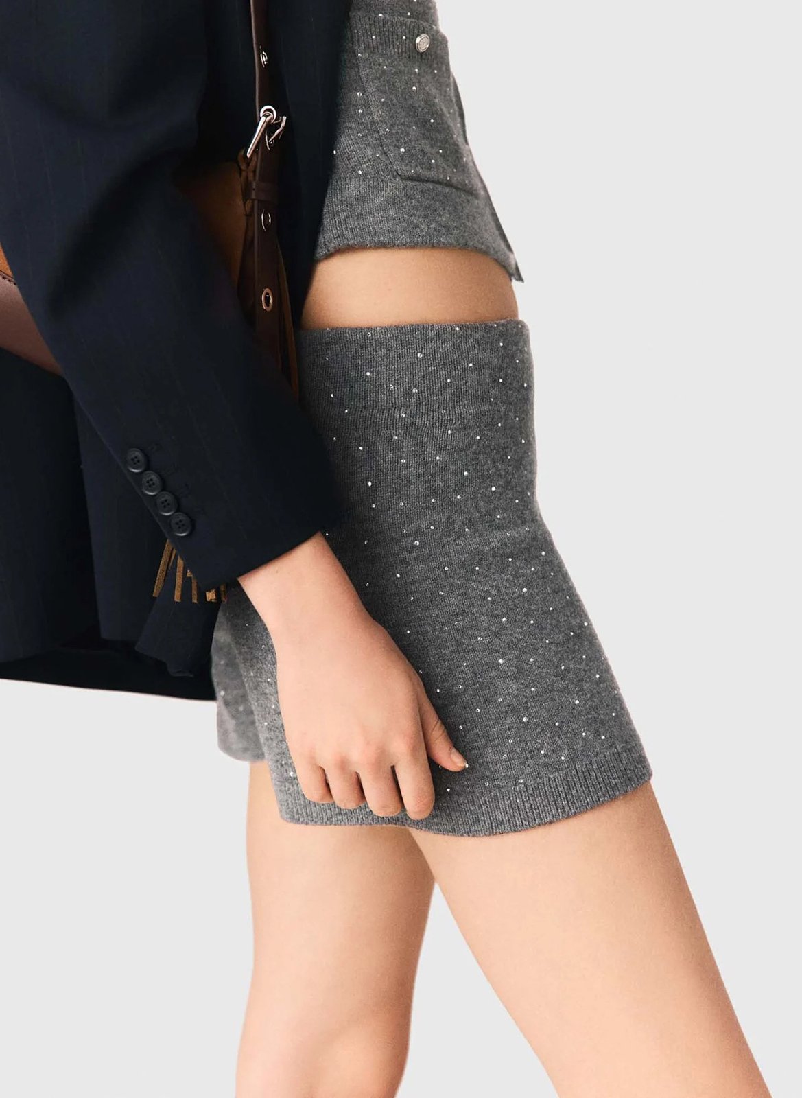 Short en maille à strass MAJE Gris