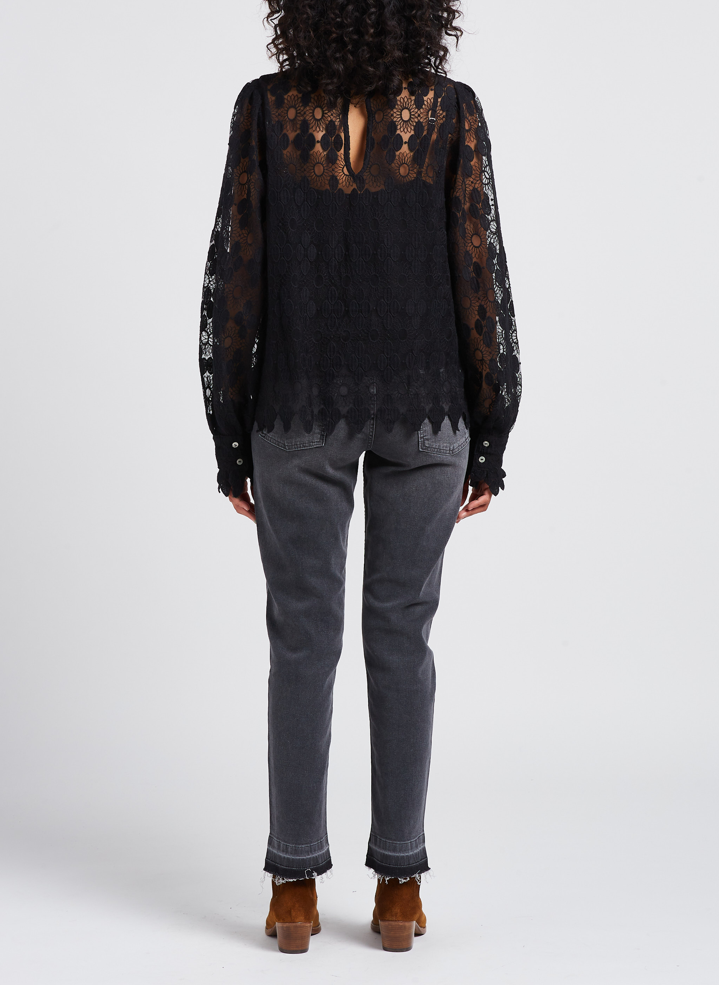 High-neck blouse with openwork embroidery VILA Black