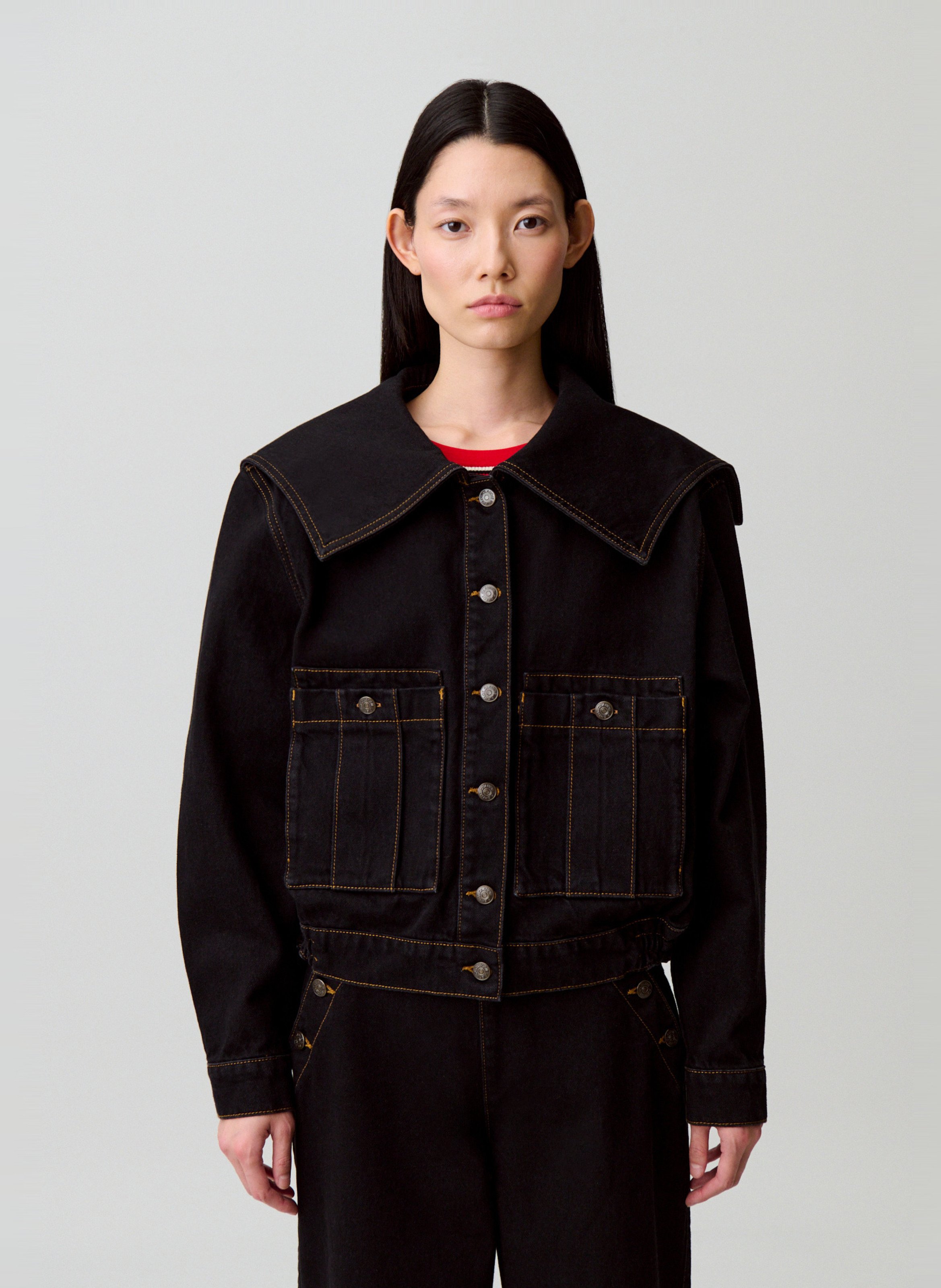 Straight-cut cotton denim jacket CLAUDIE PIERLOT Black