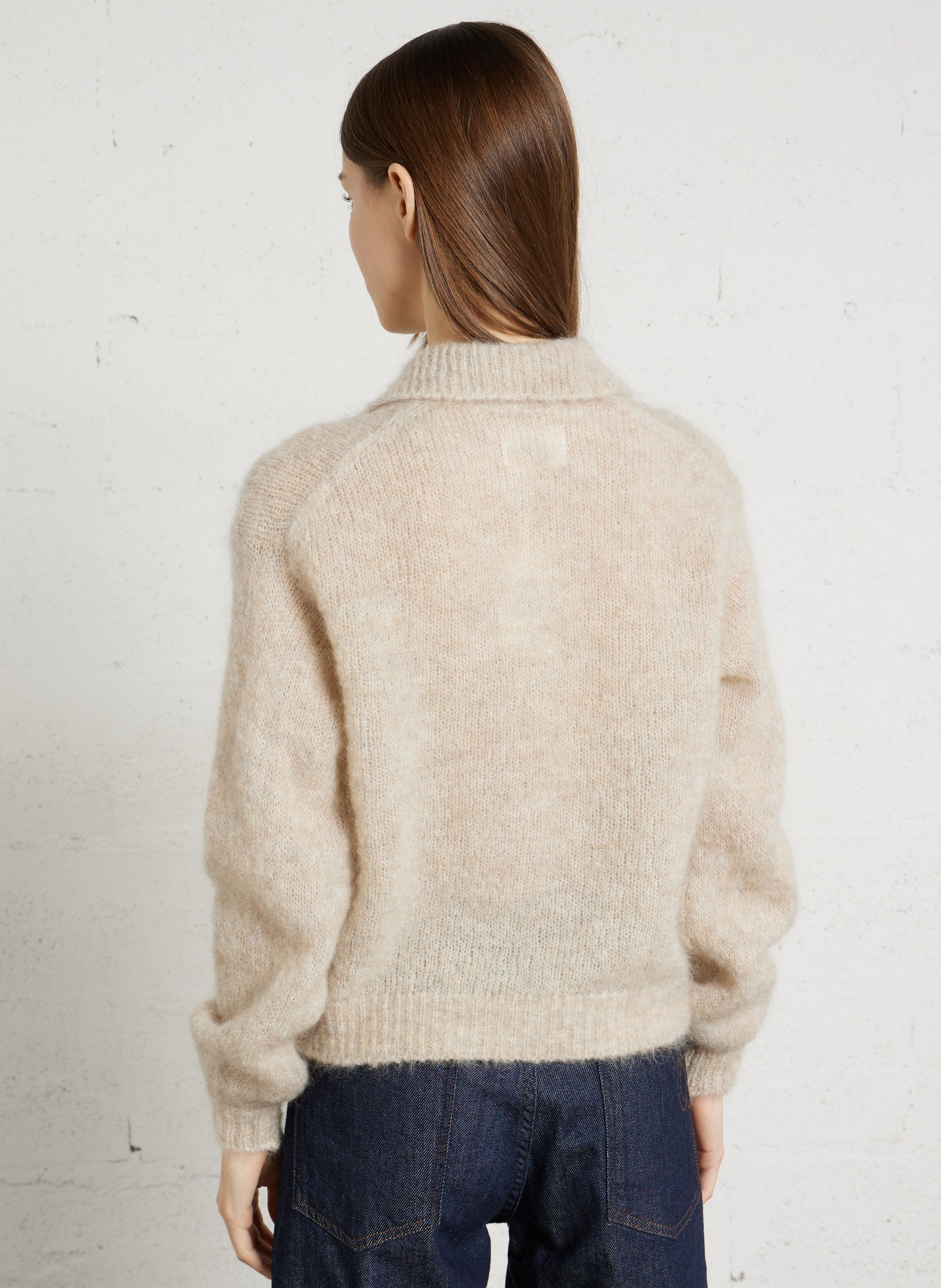 Cardigan col polo en mohair mélangé DES PETITS HAUTS Beige
