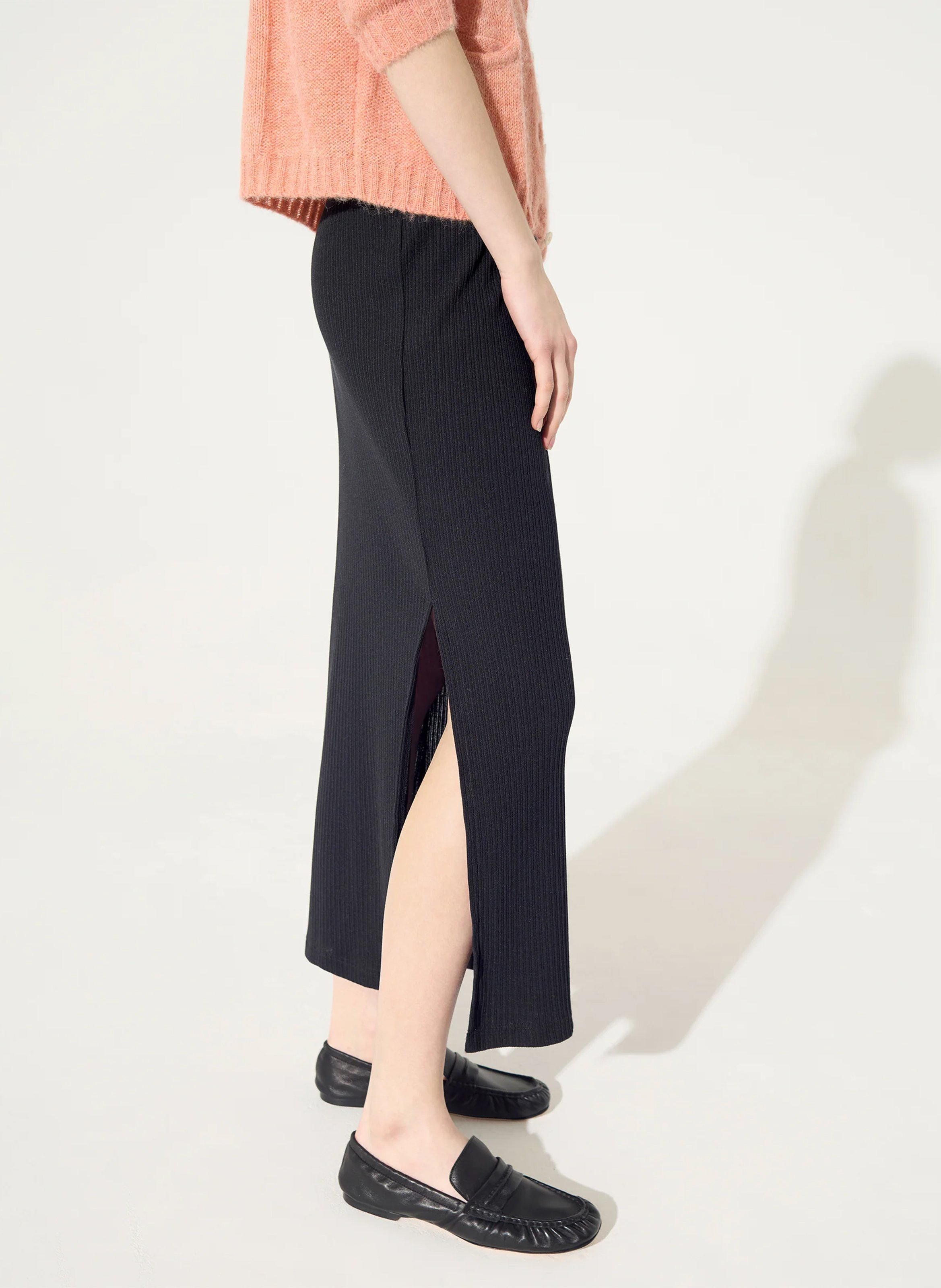 Jupe longue droite côtelée unie ACOTE Noir