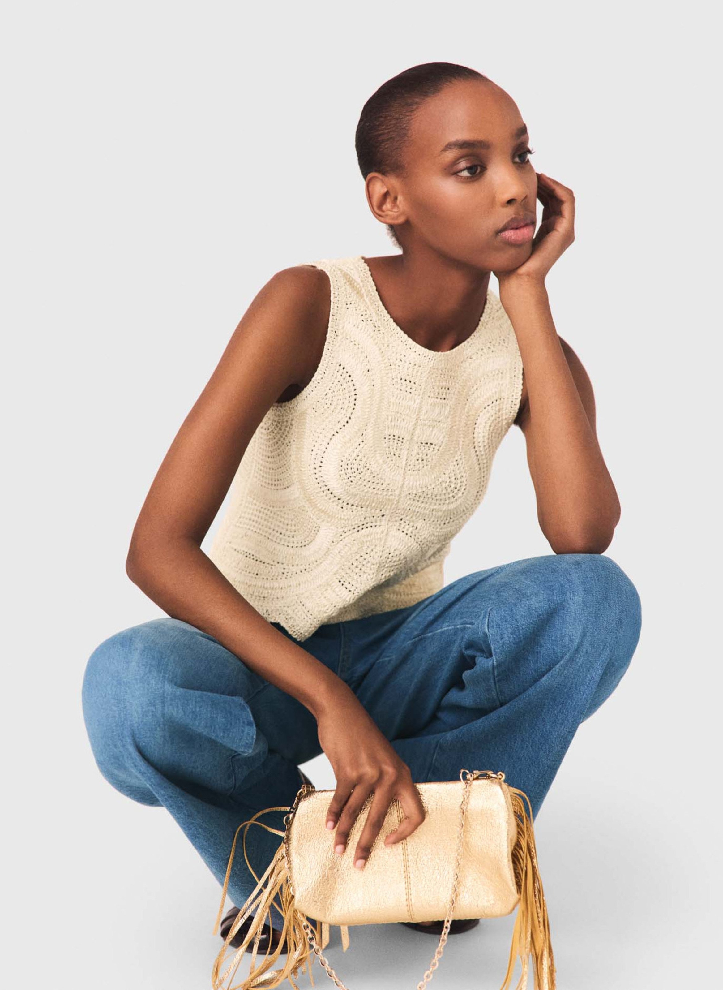 Rechte, gehaakte top MAJE Beige