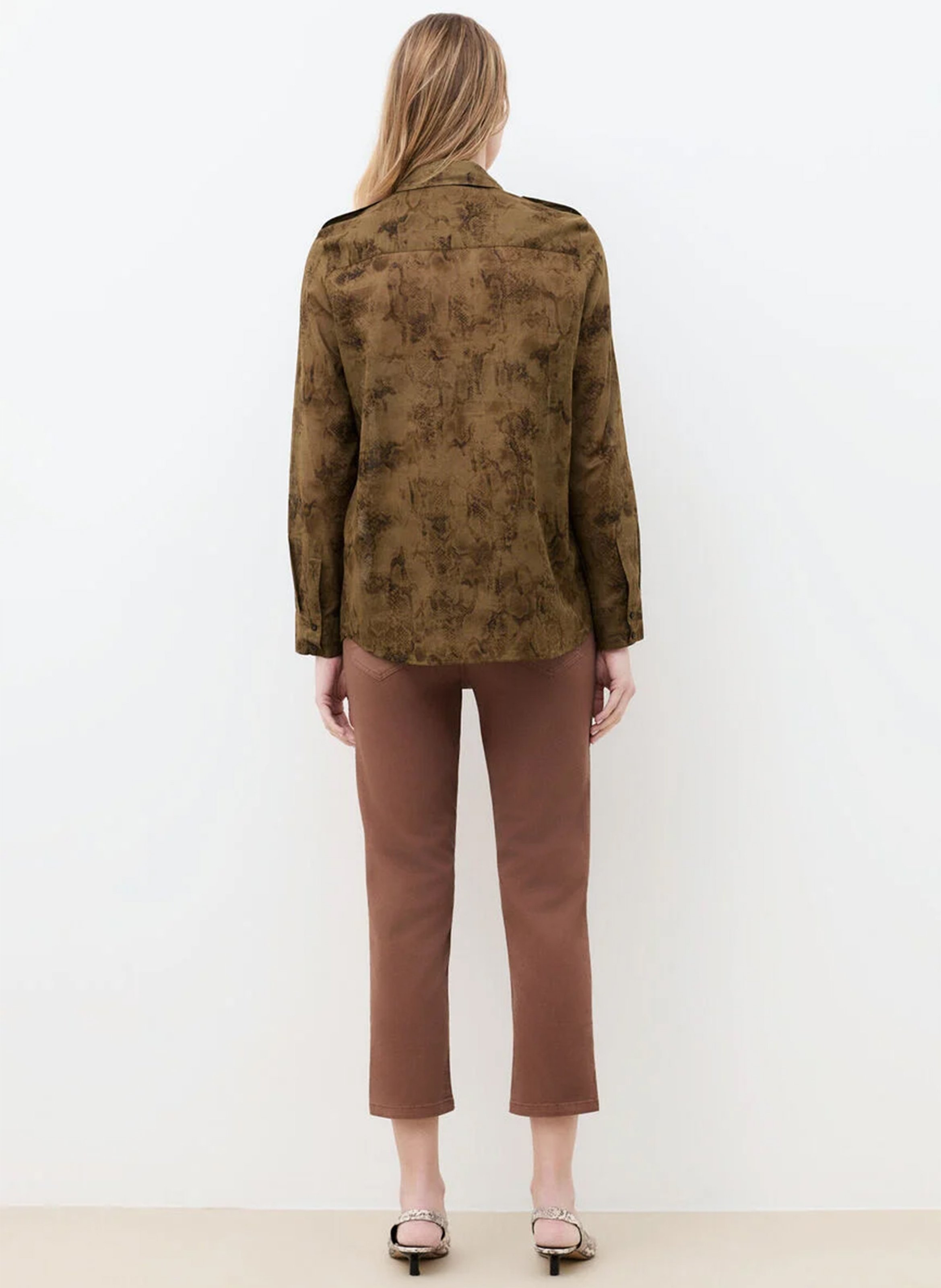 Chemise droite col classique en coton bio imprimé CAROLL Marron