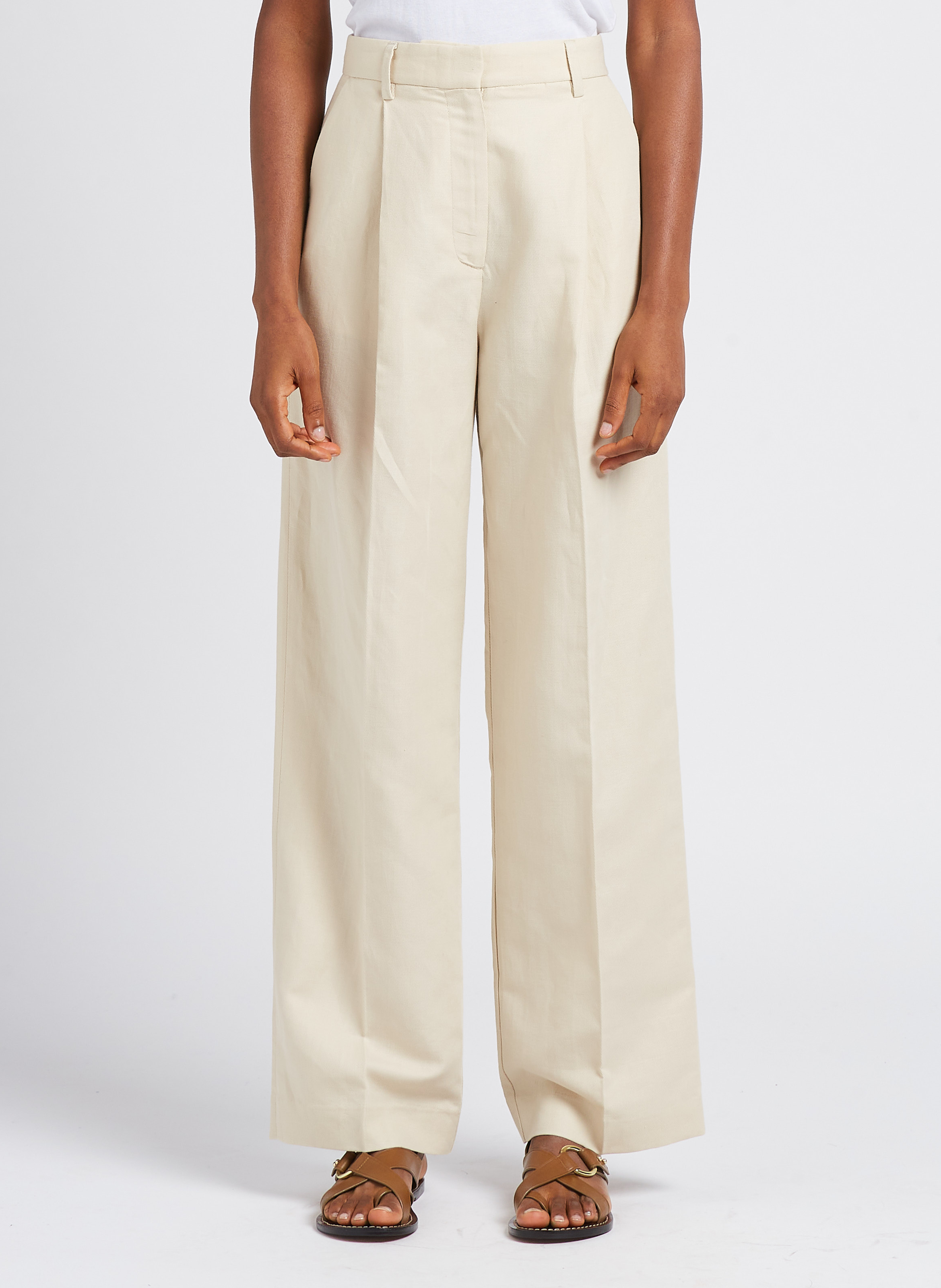 Pantalon droit en lin et coton  POMANDERE Blanc