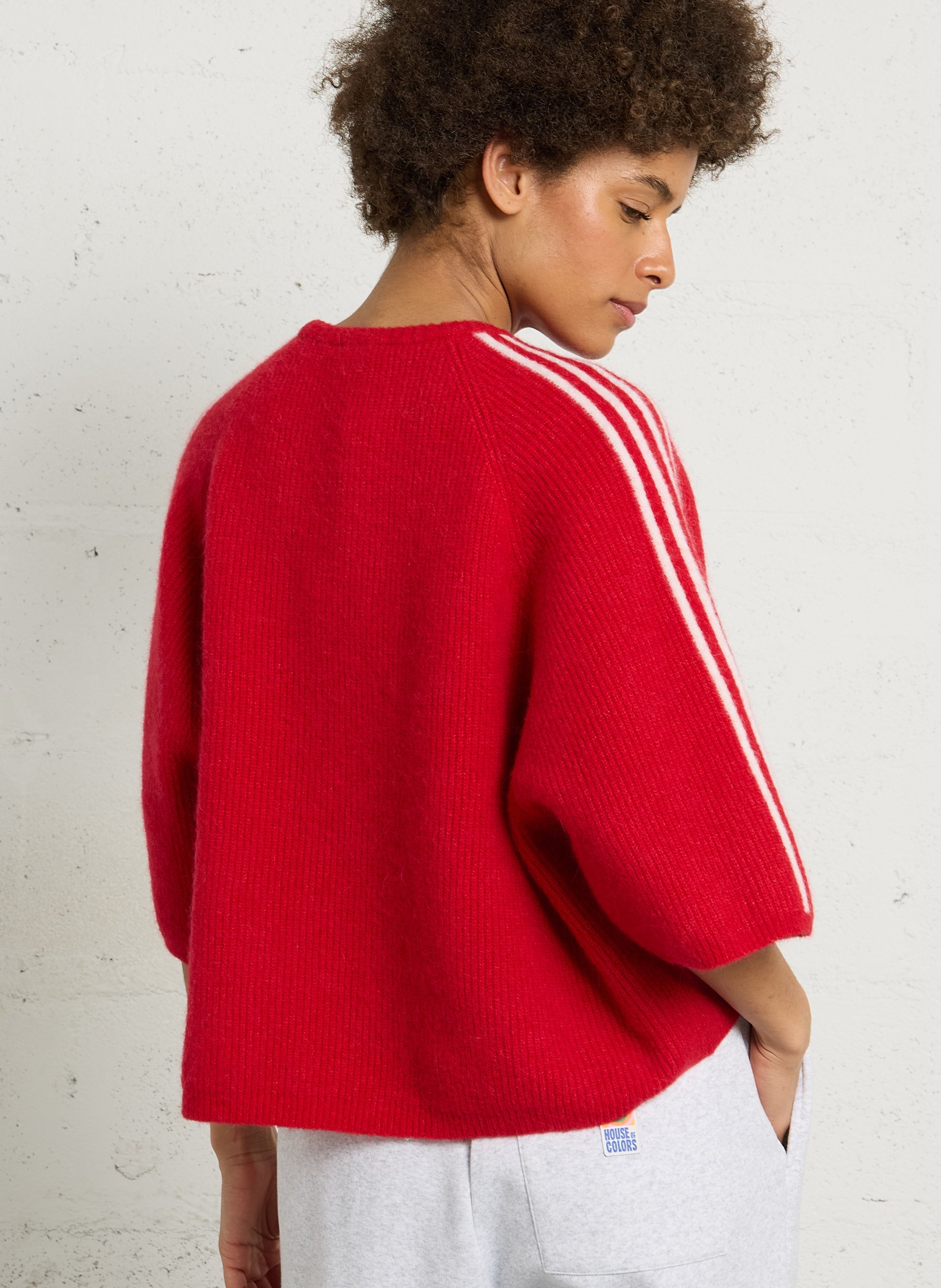 Pull ample col rond brodé en alpaga mélangé AMERICAN VINTAGE Rouge