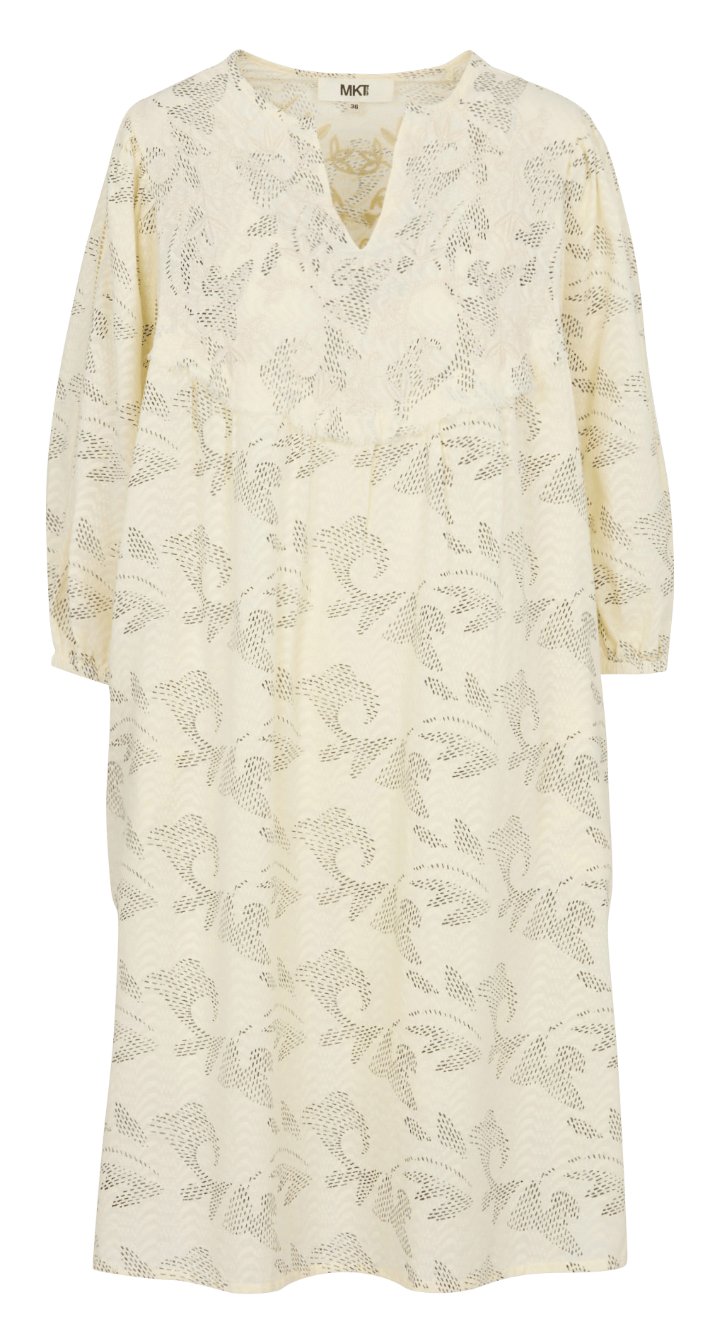 Halflange jurk met print en Tunesische kraag MKT Beige