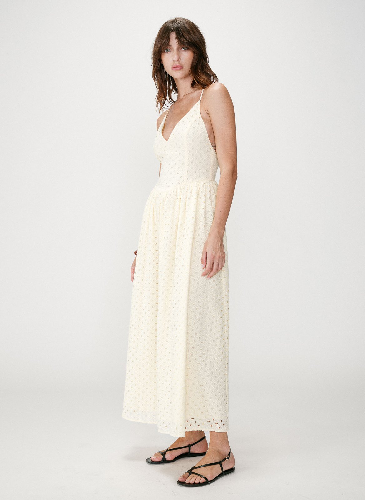 Langes Baumwollkleid mit V-Ausschnitt GRACE ET MILA Gelb