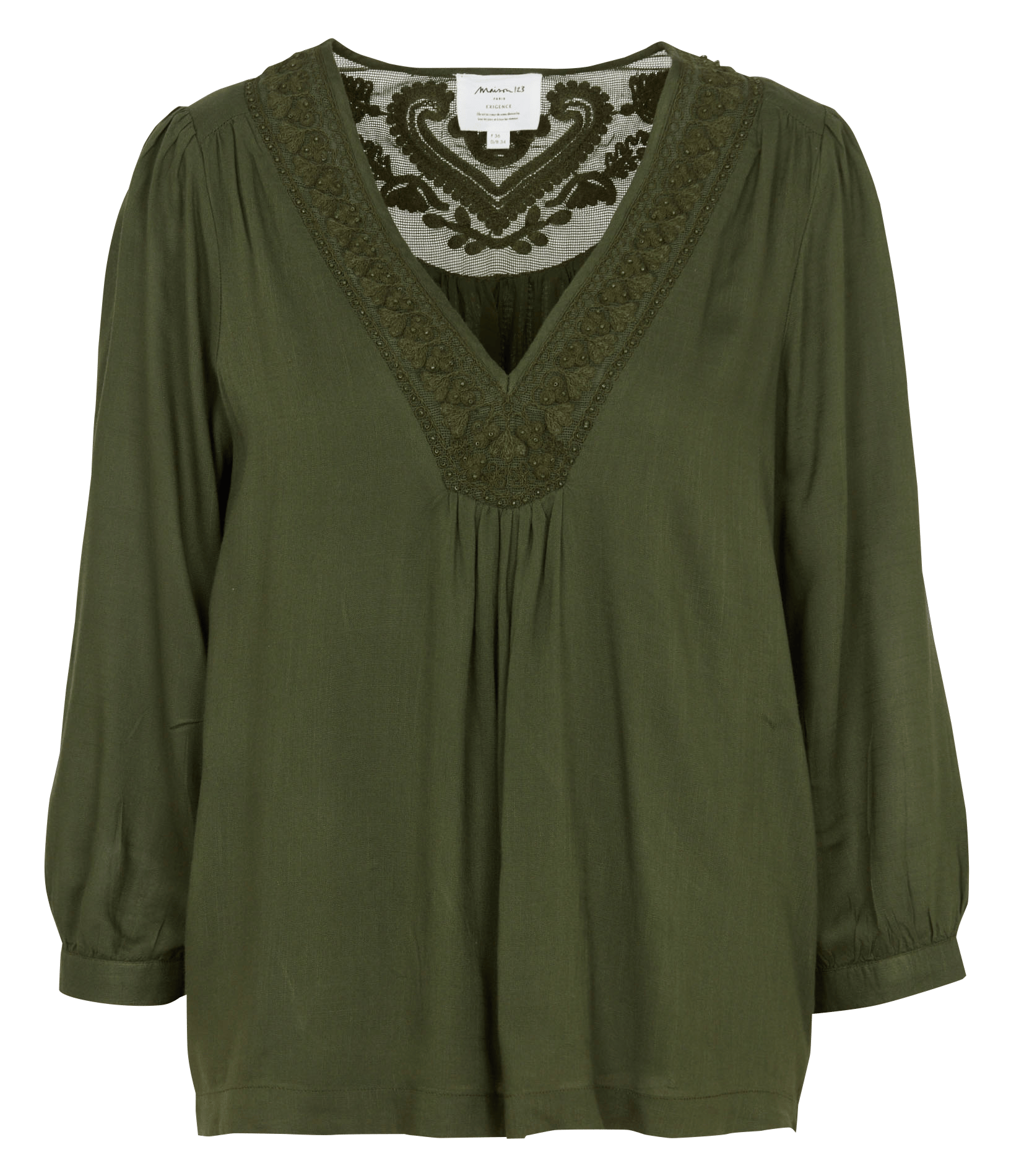 Blouse col v brodé MAISON 123 Kaki