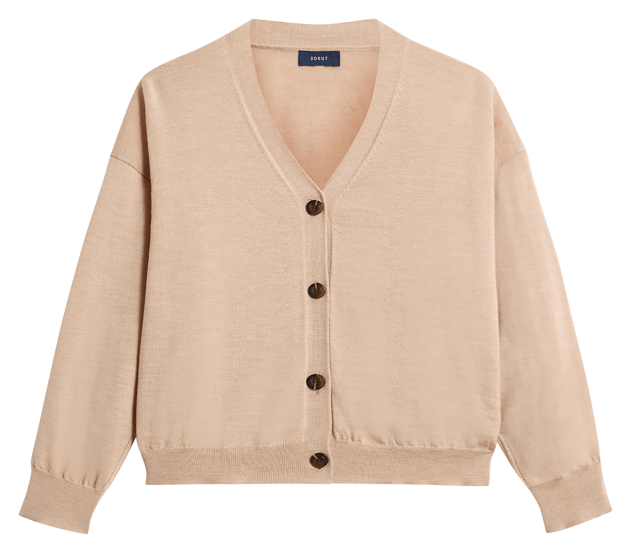 Oversized V-neck wool cardigan SOEUR Beige