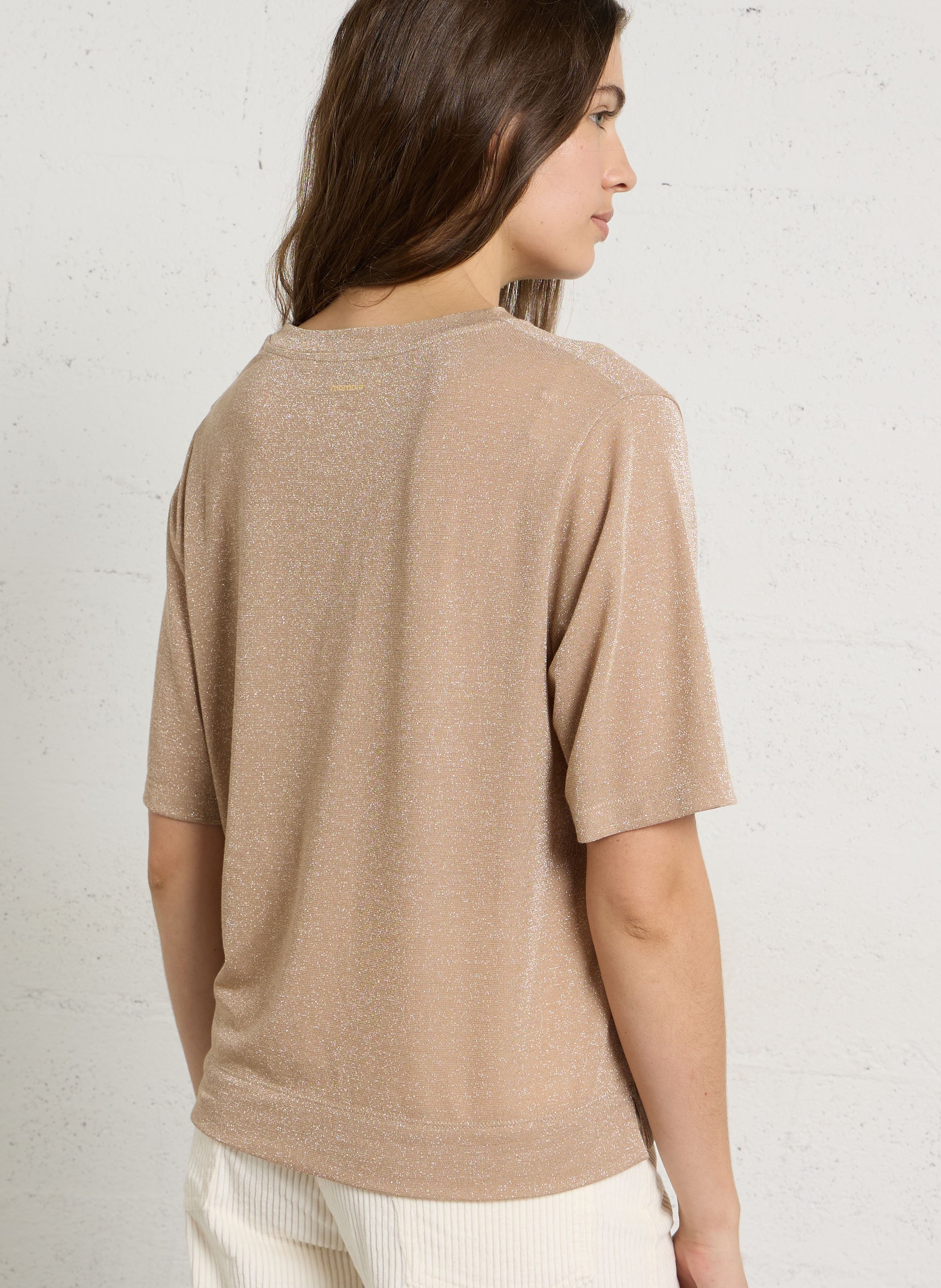 Tee-shirt fluide droit pailleté MOMONI Beige