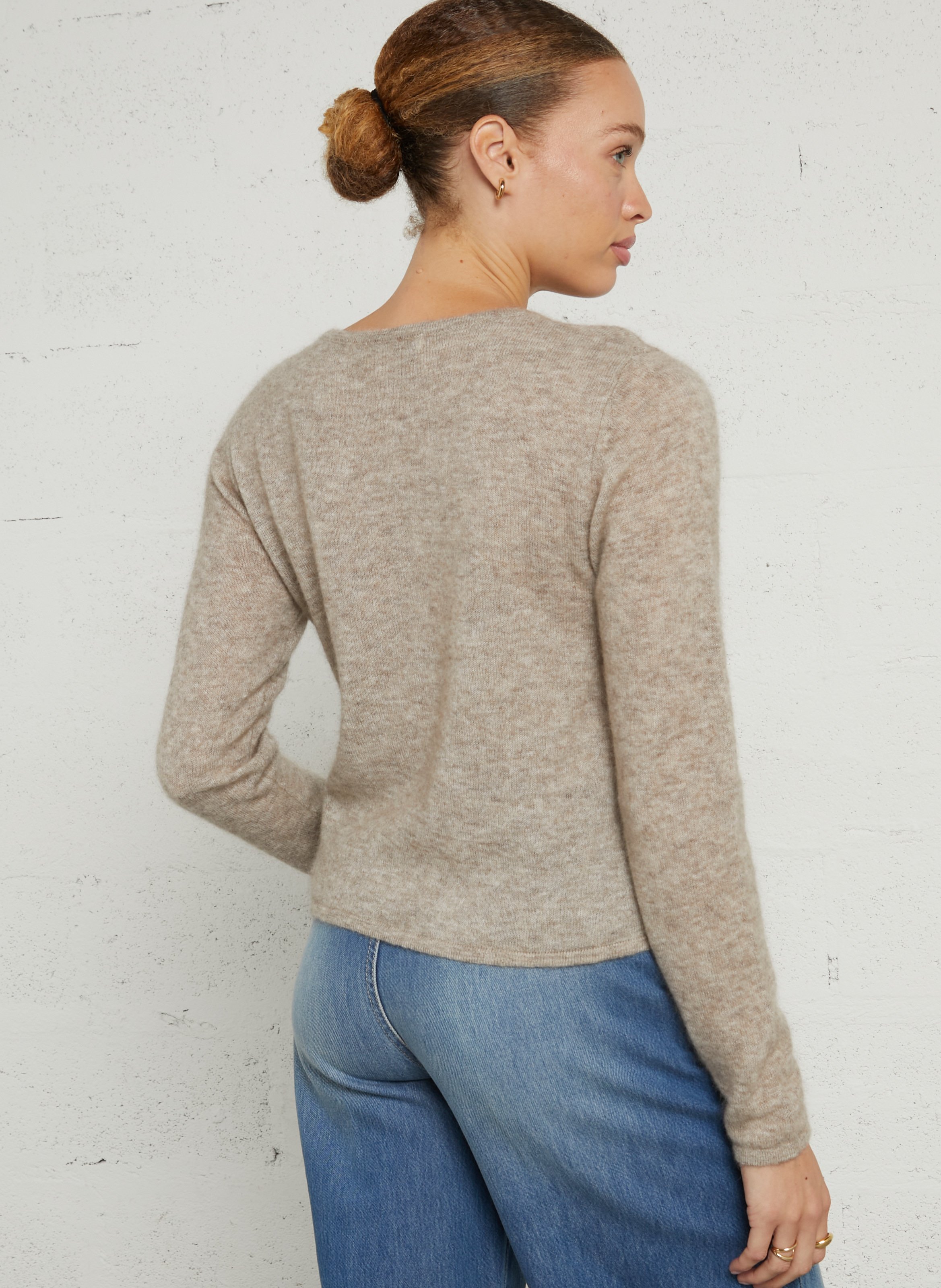 Gilet droit col rond en maille JC SOPHIE Beige