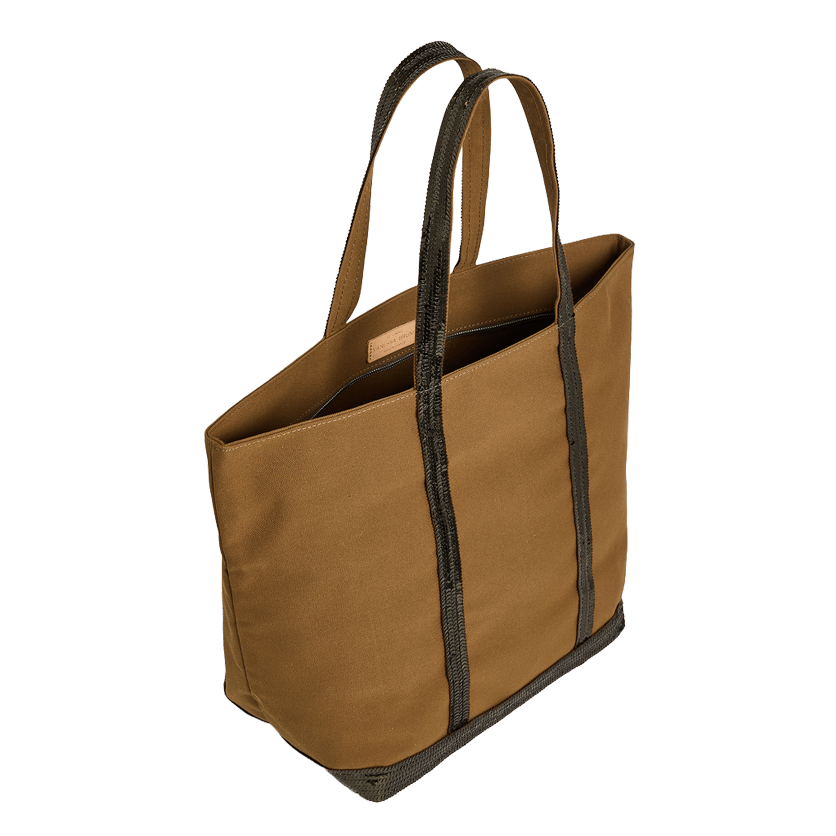 Sequined cotton canvas tote bag VANESSA BRUNO Brown