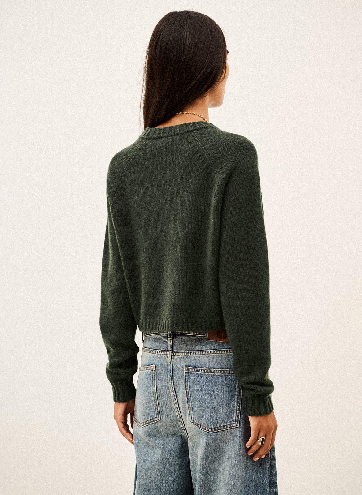 Round neck cashmere sweater with zip BA&SH Khaki