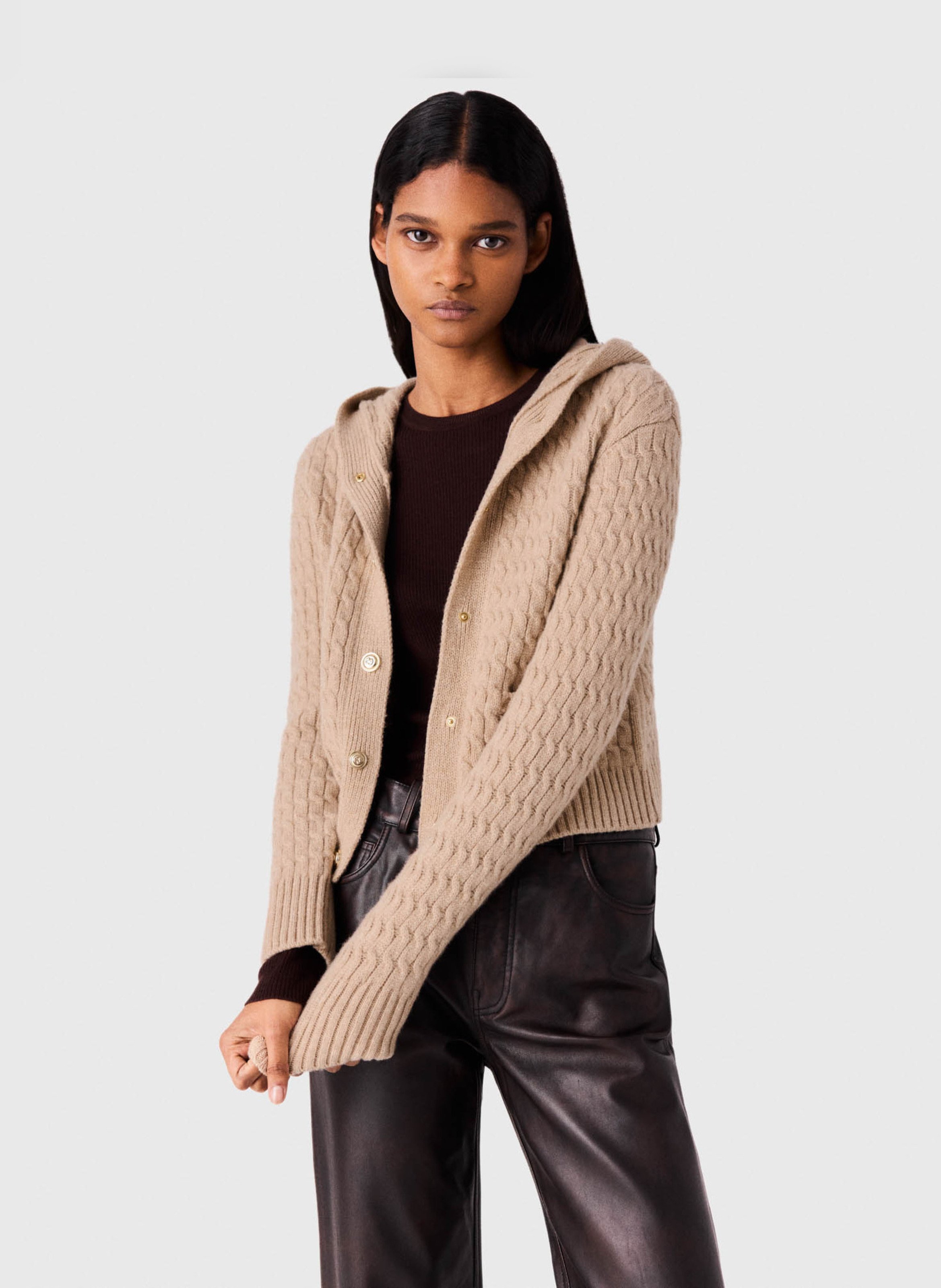 Wool hooded cardigan MAJE Beige