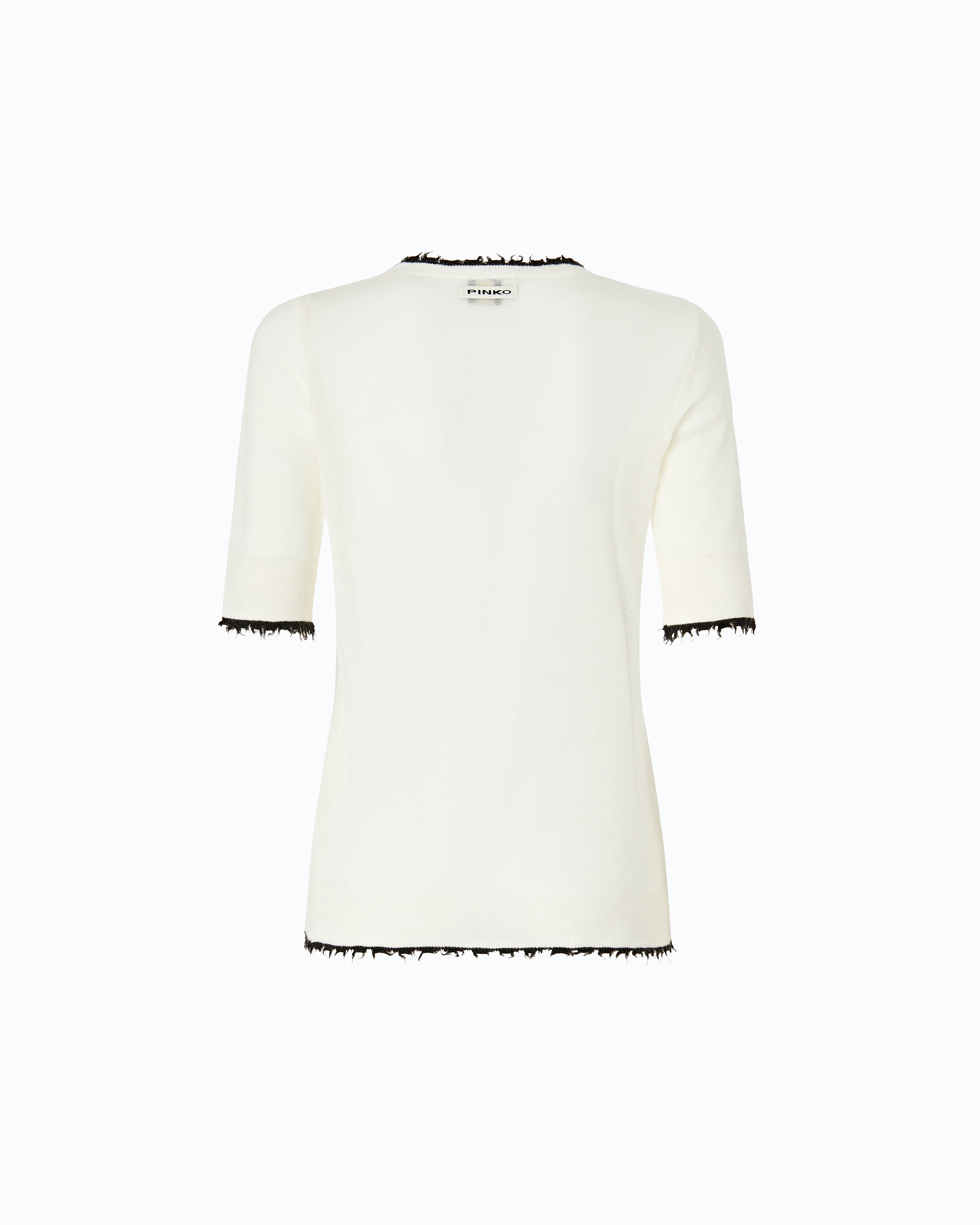 Mid-sleeve T-shirt with frayed edges PINKO White