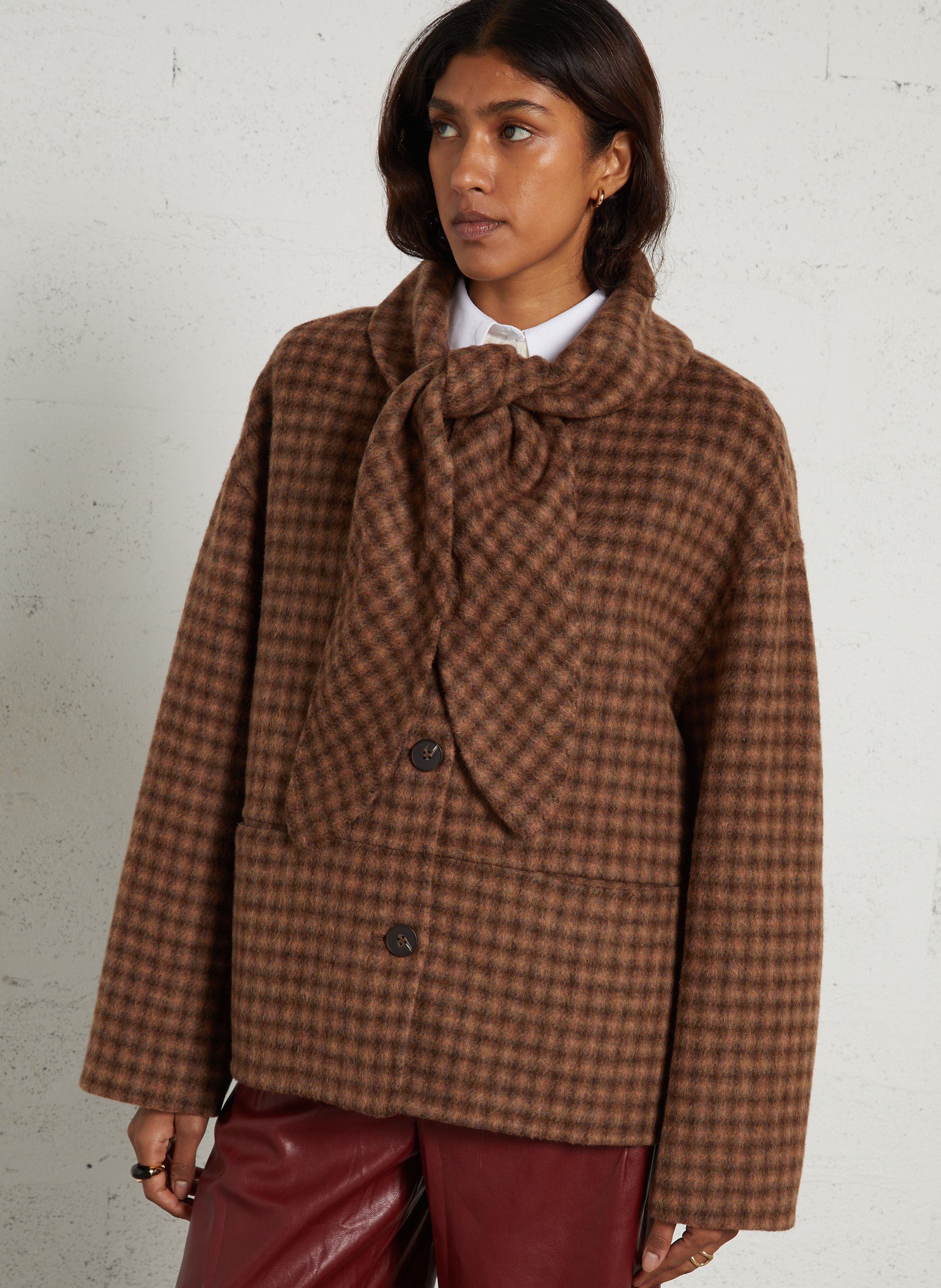 Oversized geruite jas van wolmix SEE U SOON Bruin