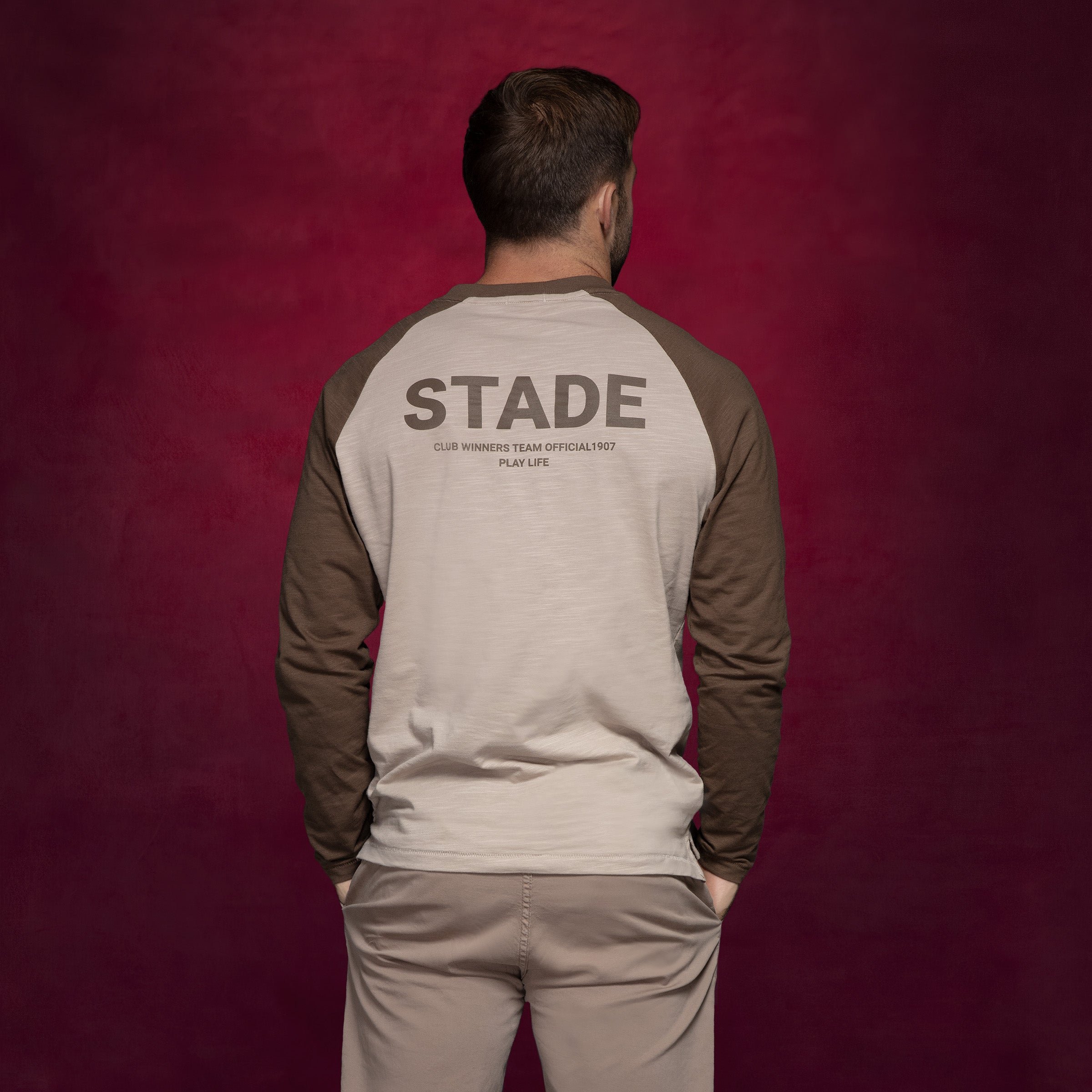 Raglan-sleeve cotton long-sleeved T-shirt SERGE BLANCO Brown
