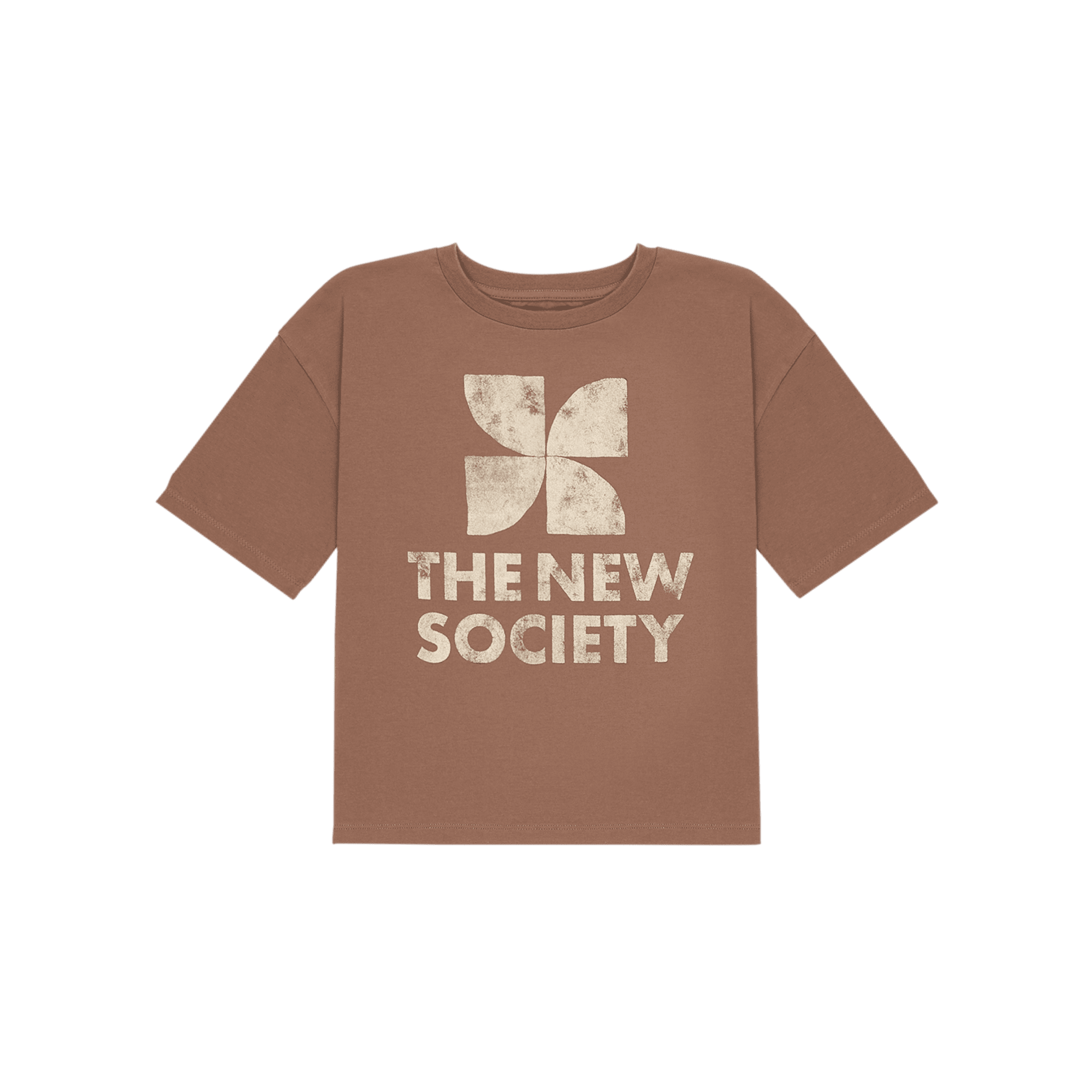 Tee-shirt droit col rond en coton sérigraphié THE NEW SOCIETY Marron
