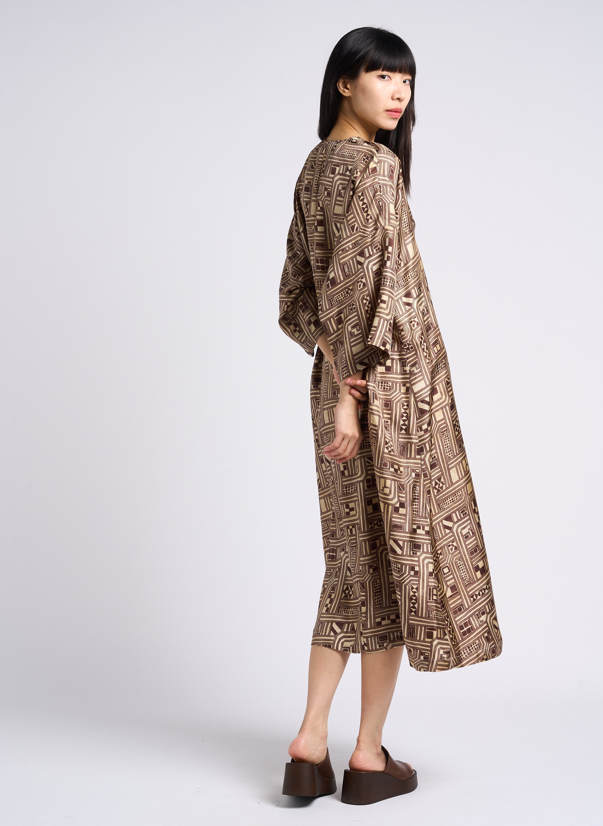 Printed silk V-neck midi dress MOMONI Beige