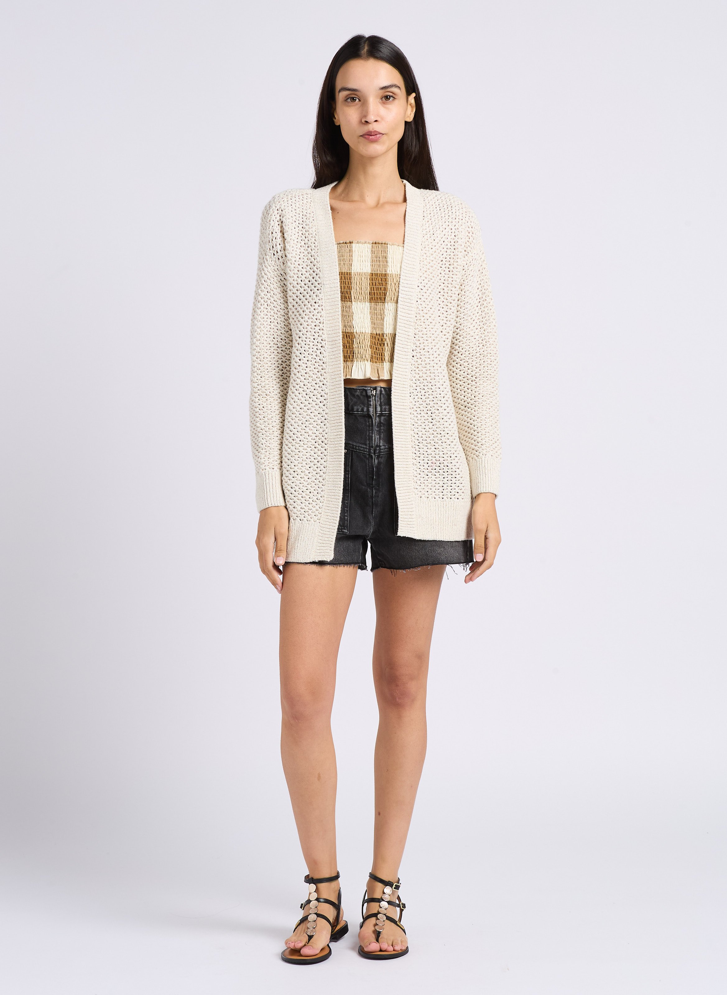 Top court en coton froncé mélangé RITA ROW Marron