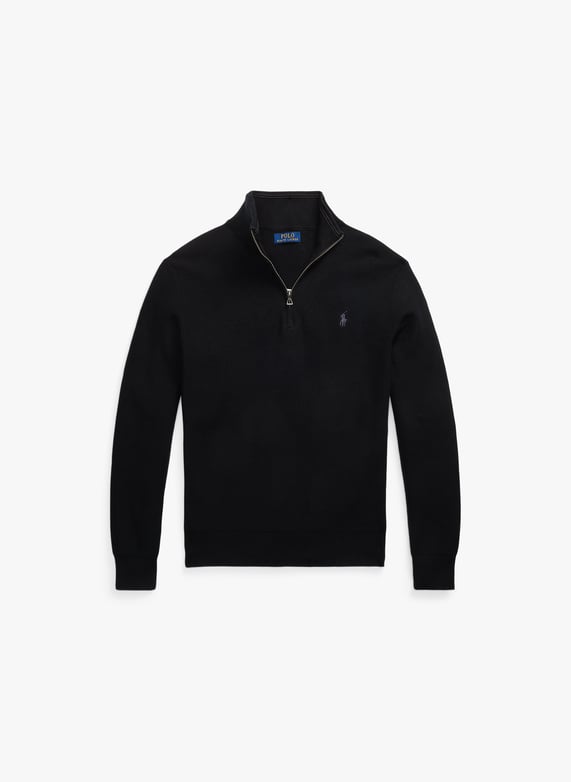 Cotton piqué high-Neck zipped sweater Black Polo ralph lauren Cotton piqué high-Neck zipped sweater Black Polo ralph lauren