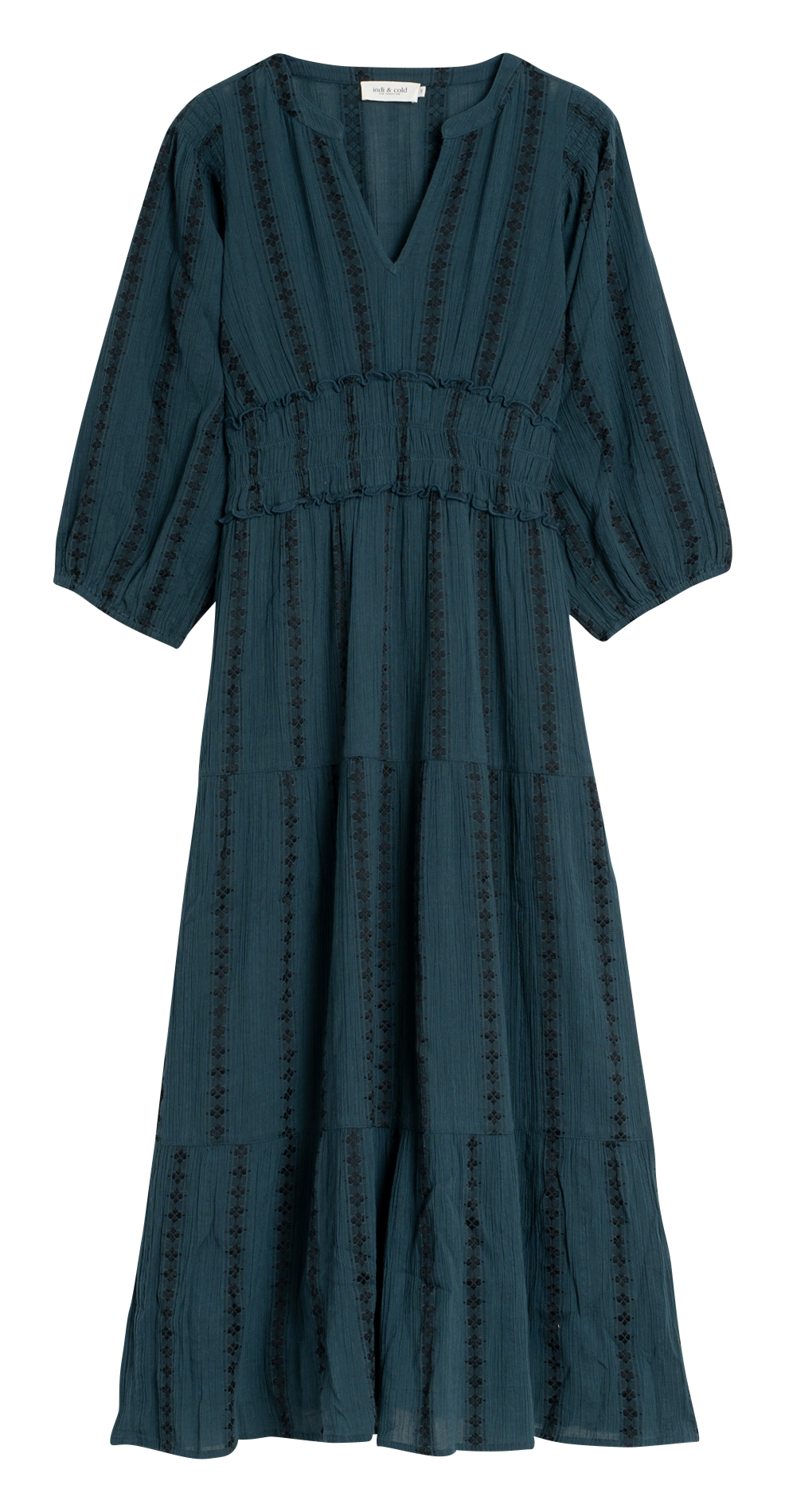 Long V-neck jacquard dress in blended cotton INDI &amp; COLD Blue