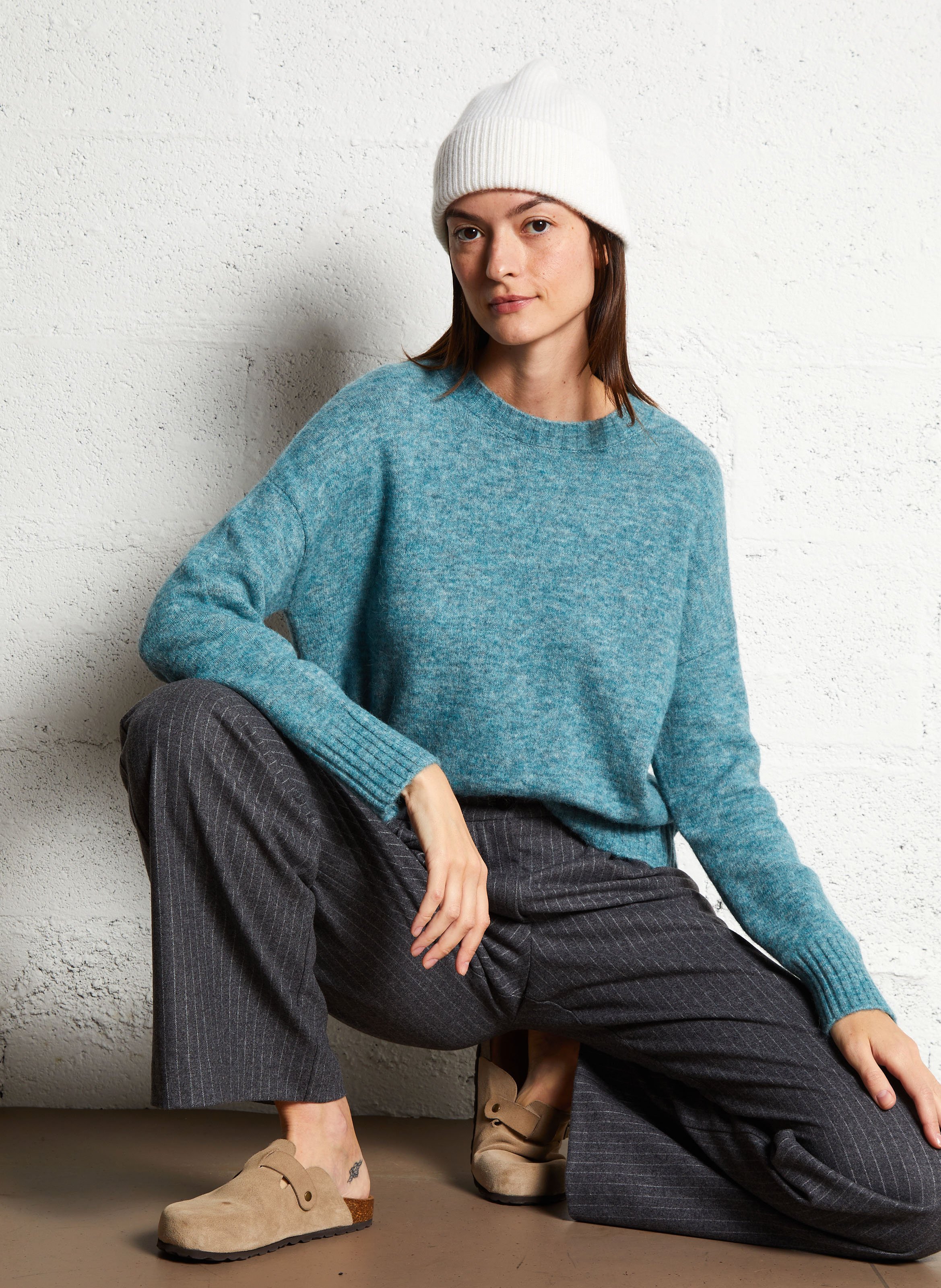 Pantalon large en laine mélangée HARTFORD Gris