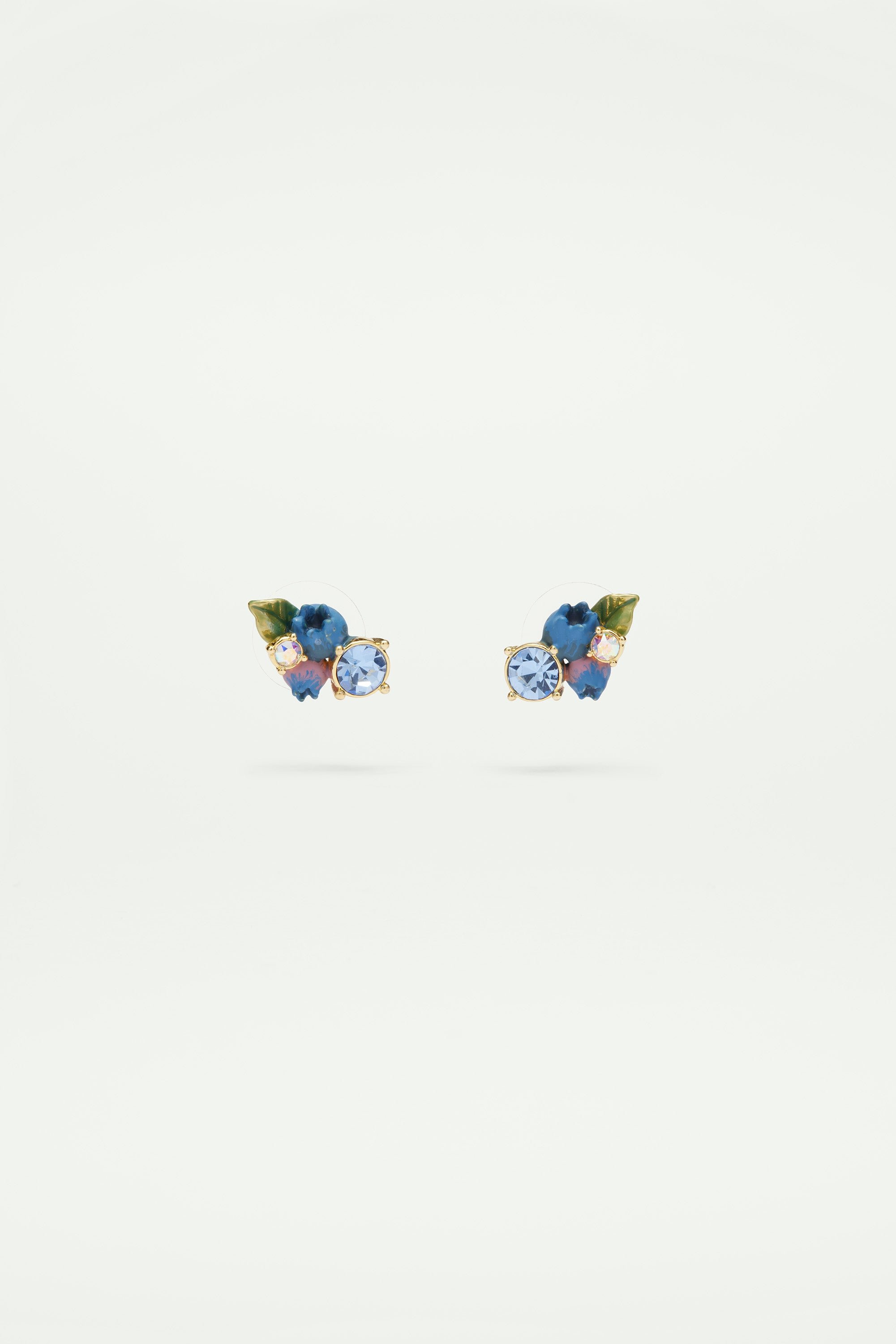 Boucles d'oreilles tiges myrtilles et pierre en verre taillé ronde LES NEREIDES Multicolore