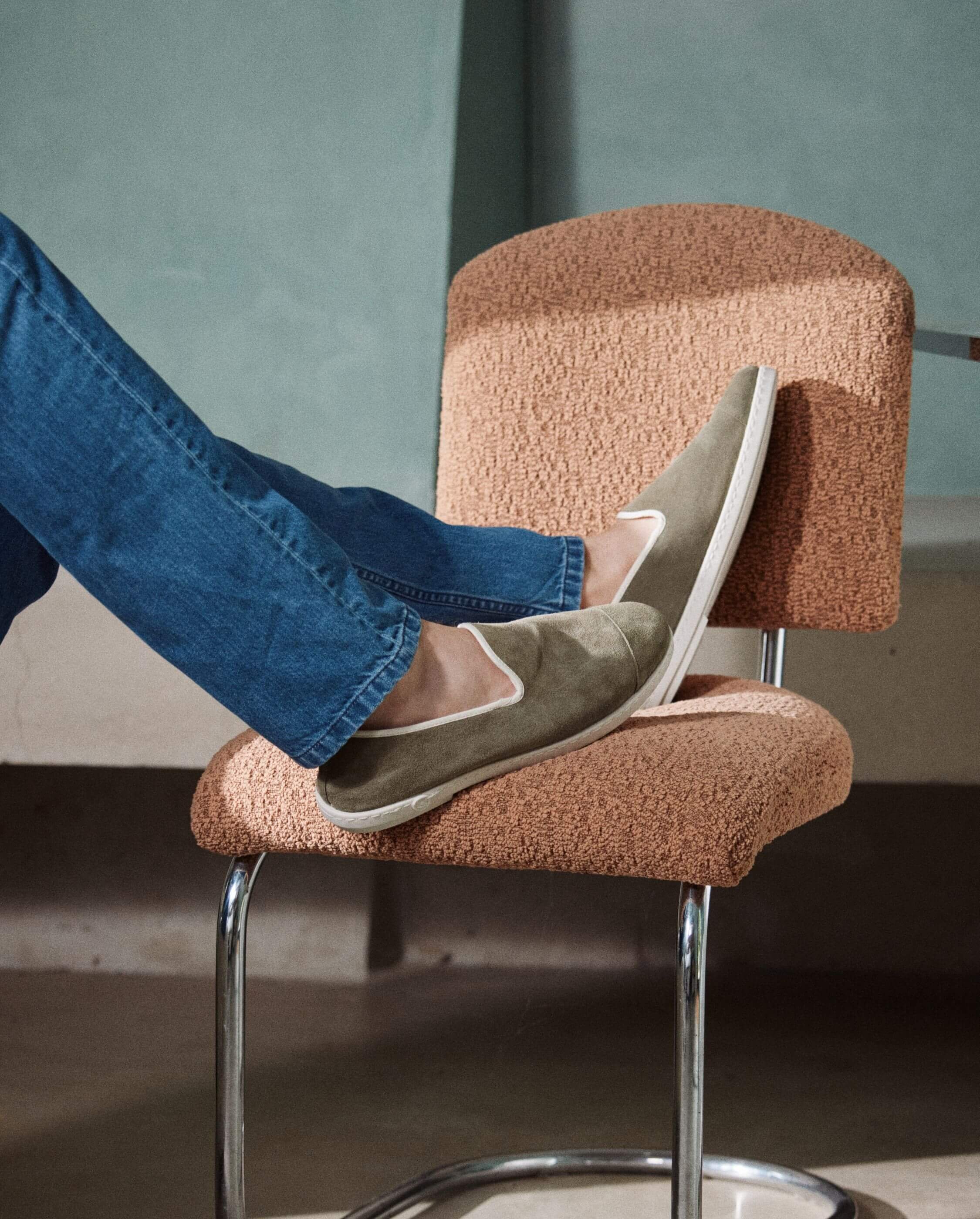 Chausson homme cuir, kaki clair ANGARDE Kaki